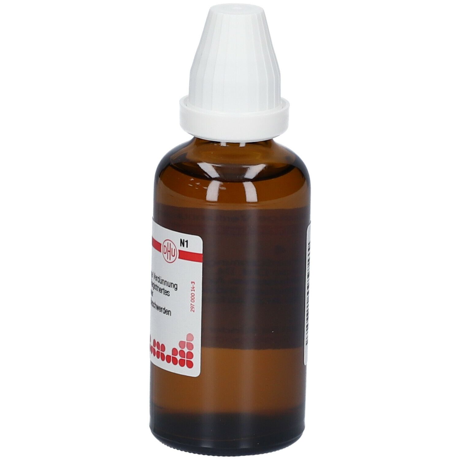 Braune Glasflasche mit weißem Verschluss. Etikett mit Text: Aloe D4, 50 ml, flüssige Verdünnung. Homöopathisches Arzneimittel.