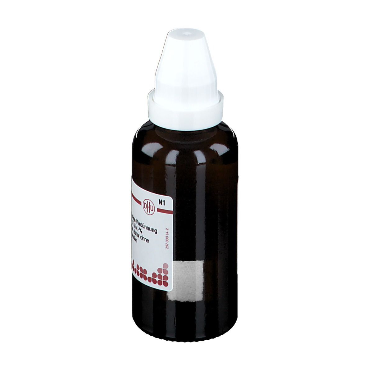 Braune Glasflasche mit weißem Verschluss. Beschriftung: Kalium bichromicum D6. Flüssige Verdünnung.