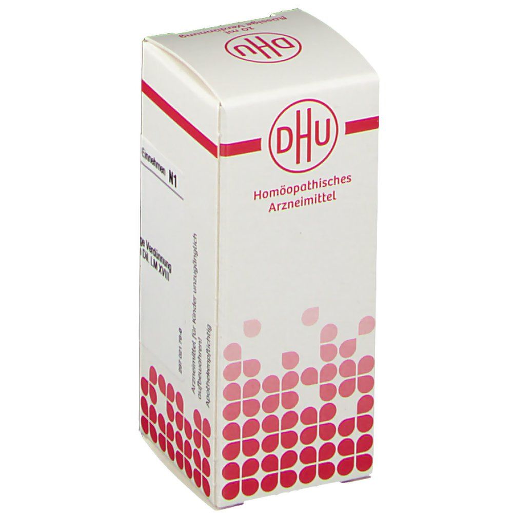 Weiße Schachtel mit rotem DHU-Logo. Text: Homöopathisches Arzneimittel. Aufschrift: Ammonium carbonicum LM XVIII, 10 ml flüssige Verdünnung.