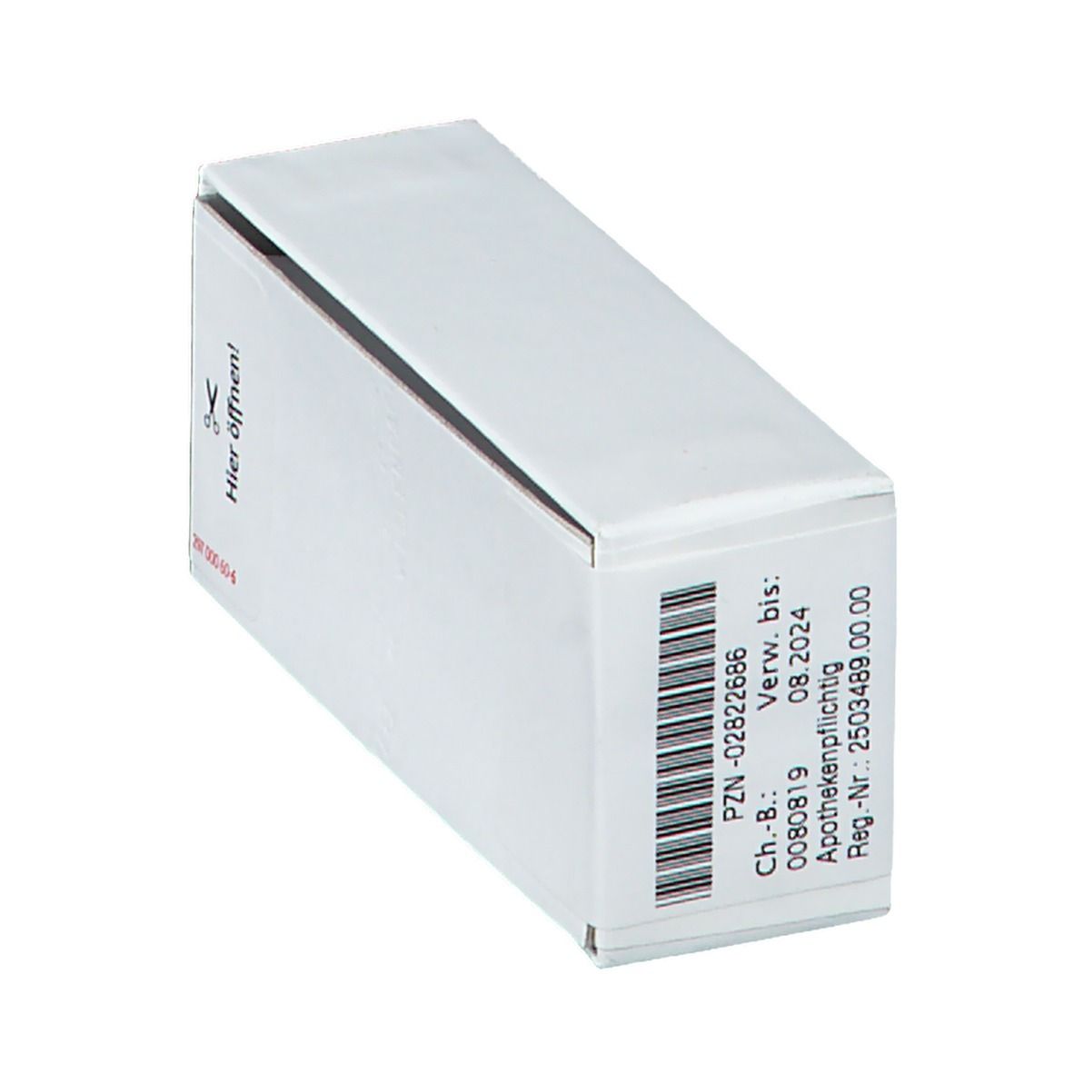 Weiße Schachtel mit Barcode und Aufdrucken. Enthält das Produkt Tuberculinum GT LM XII. Homöopathisches Arzneimittel. Verfallsdatum.