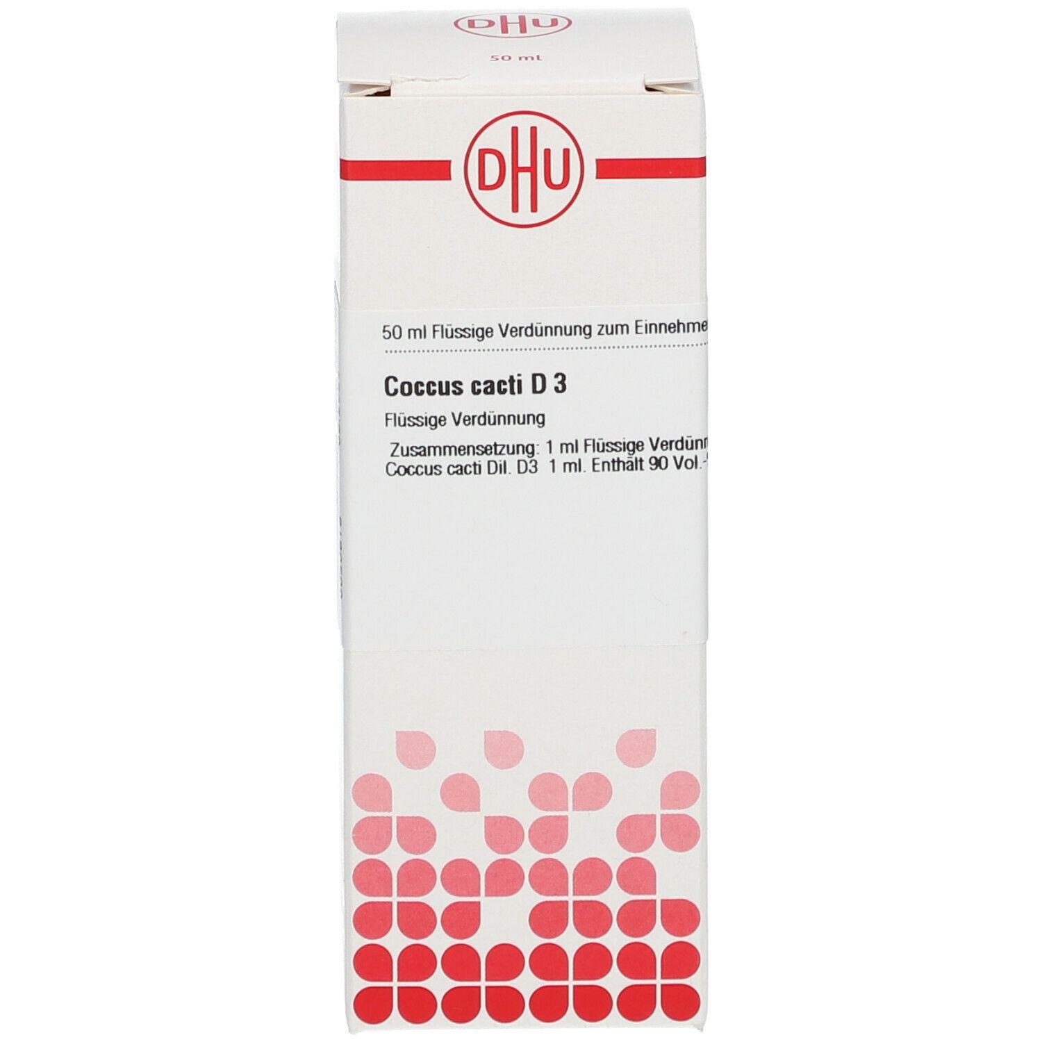 Weiße Schachtel mit rotem DHU-Logo. Beschriftung: Coccus cacti D3. Homöopathisches Arzneimittel.