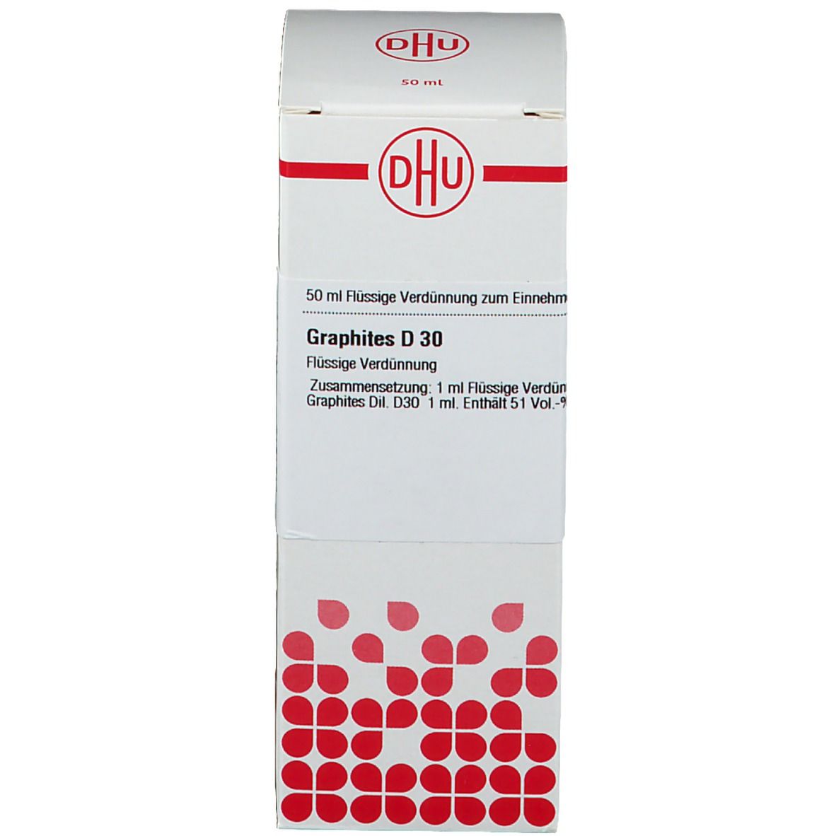 Produktverpackung: Schachtel mit DHU-Logo und Produktinformationen: Graphites D 30. Homöopathisches Arzneimittel.