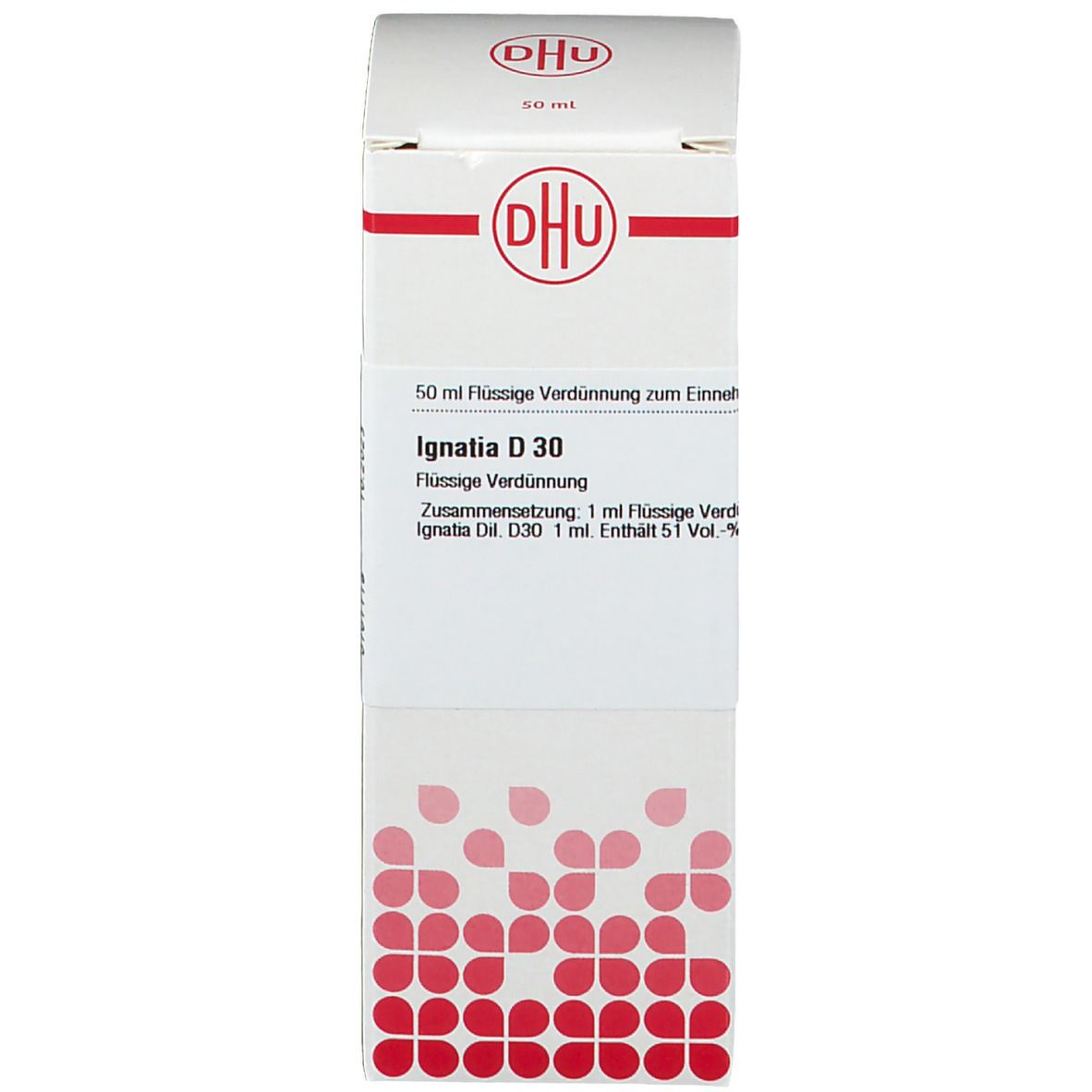 Kartonverpackung mit DHU-Logo und Produktinformationen. DHU Ignatia D30.