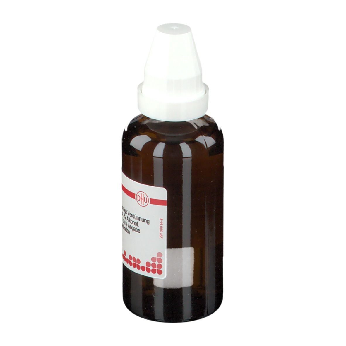 Braune Glasflasche mit weißem Verschluss. Etikett mit Produktinformationen: Lilium tigrinum D2, 1 ml Flüssige Verdünnung.