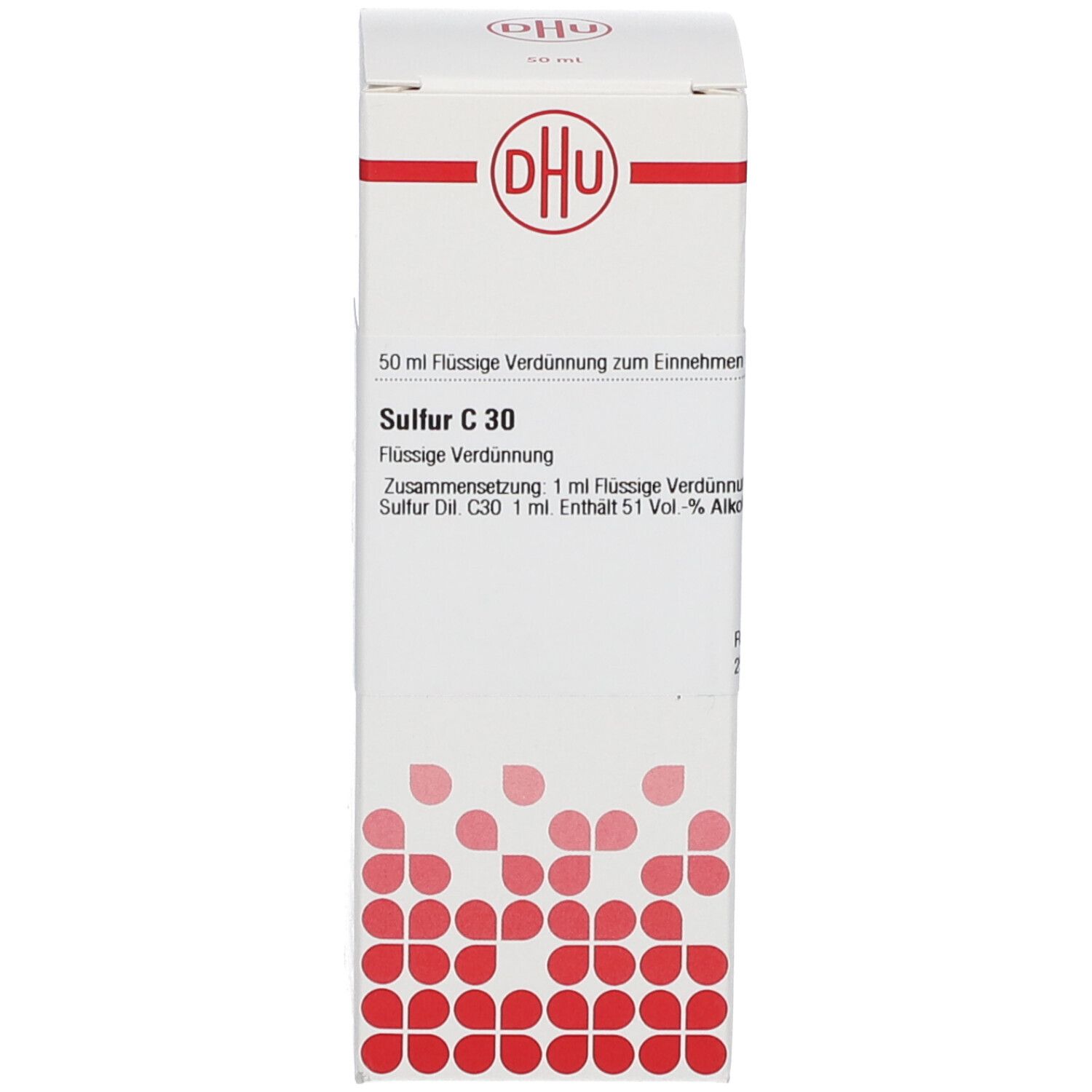 Weiße Schachtel mit rotem Logo und Text: Sulfur C 30.