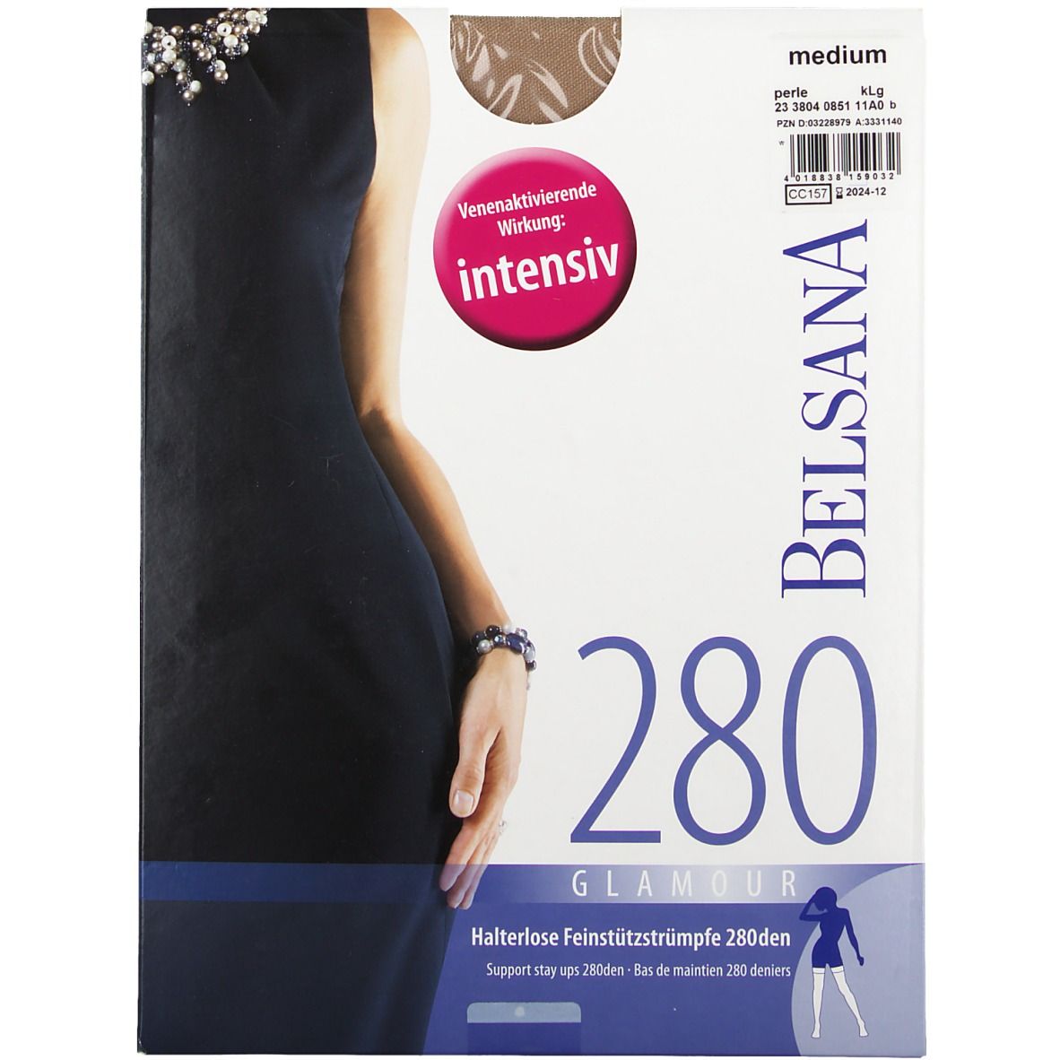BELSANA 280den Glamour Schenkelstrumpf Größe medium Farbe perle kurz