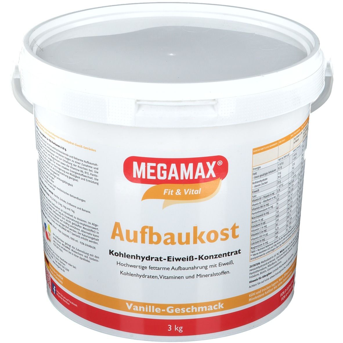 MEGAMAX® Fit & Vital Aufbaukost Kohlenhydrat-Eiweiß-Konzentrat Vanille-Geschmack