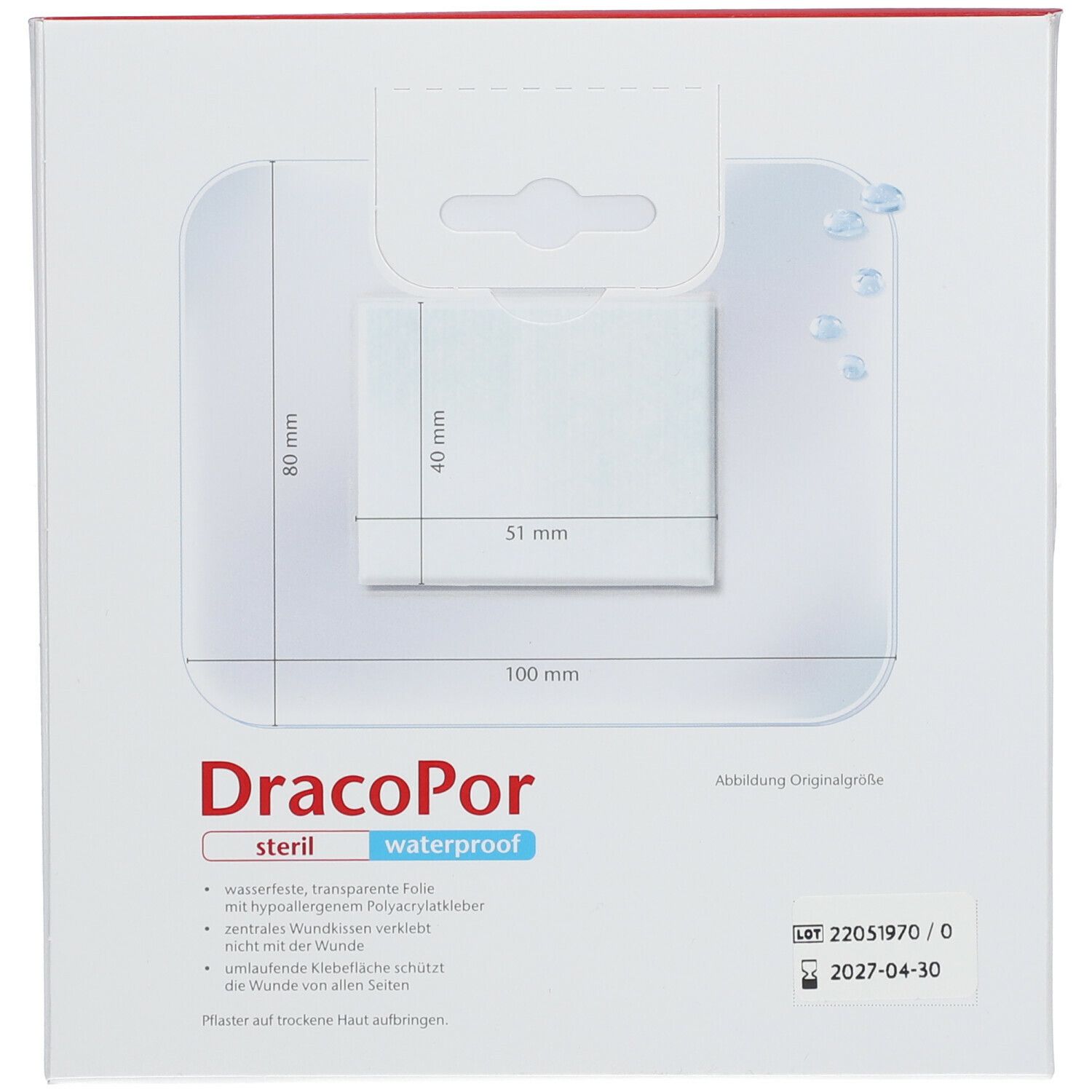 DRACOPOR waterproof Wundverband 8 x 10 cm steril