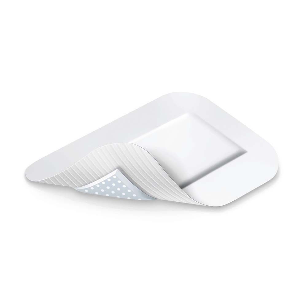 Verpackung von Cosmopor Advance Wundverband. Enthält 10 Stück. Größe 7,2 cm x 5 cm. Marke Hartmann.