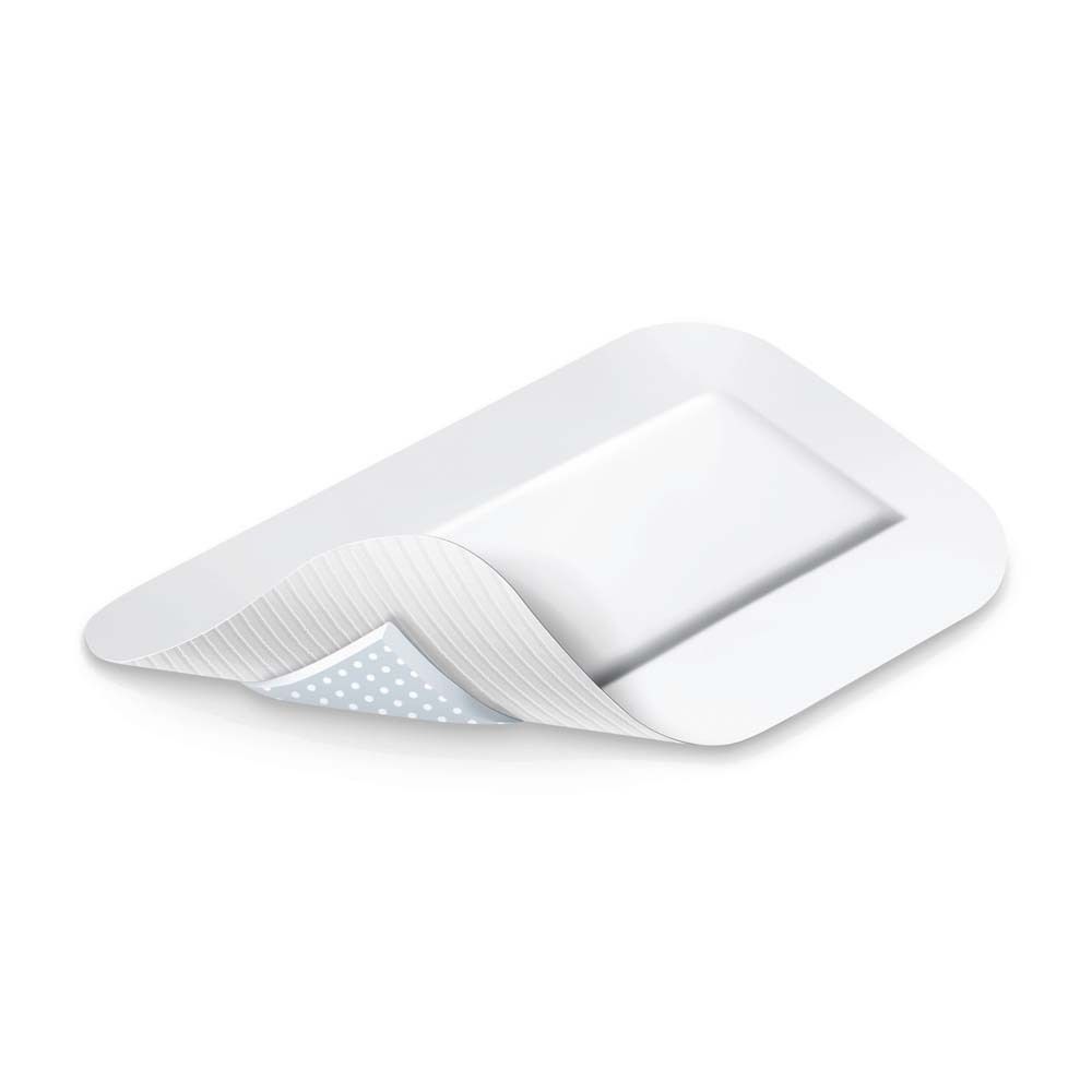 Einzelnes Cosmopor Advance Wundpflaster. Weiß mit absorbierendem Kern. Rechteckige Form.