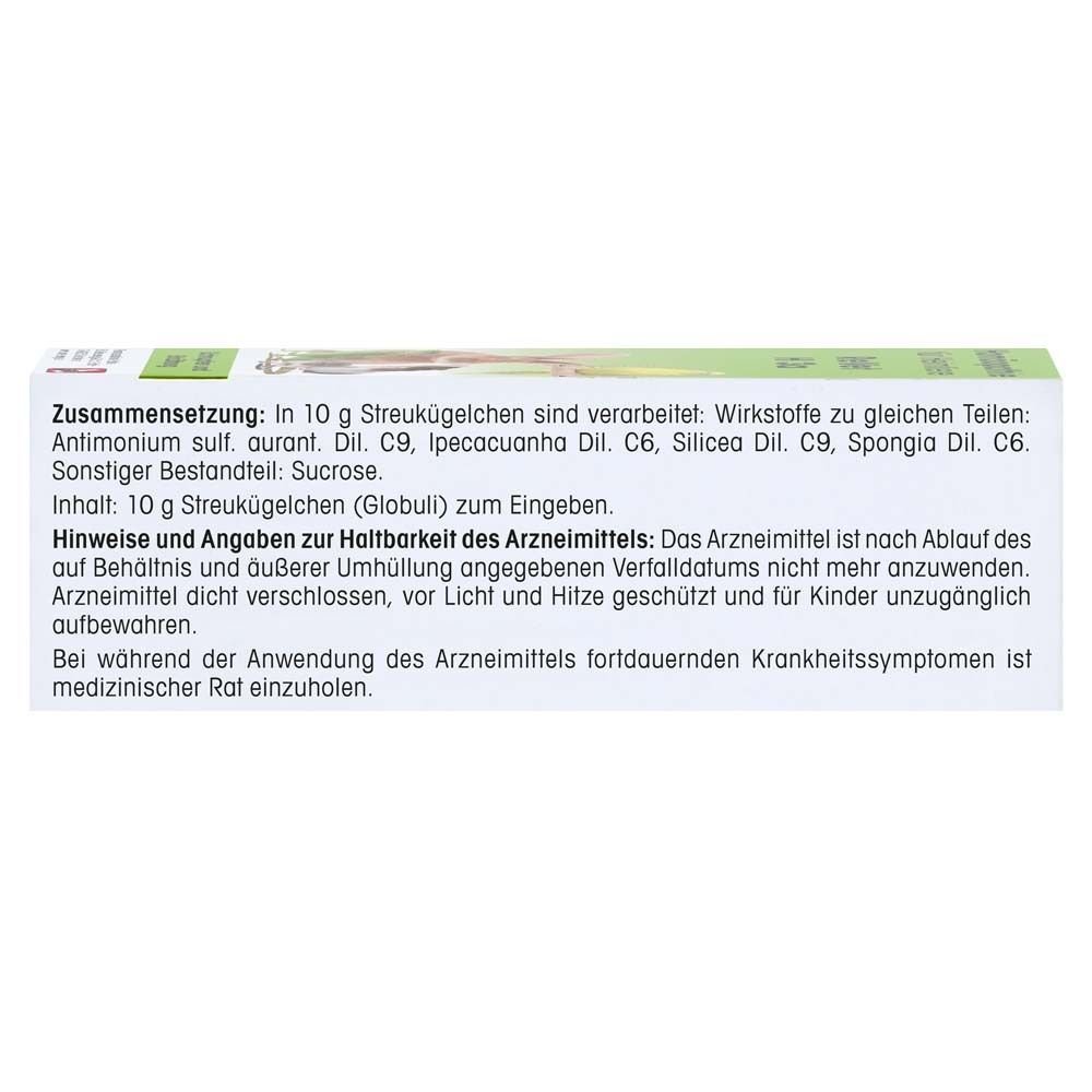 Text auf Verpackung. Zusammensetzung: Wirkstoffe. Hinweise zur Haltbarkeit. Inhalt: 10 g Globuli. Hinweise zur Anwendung.