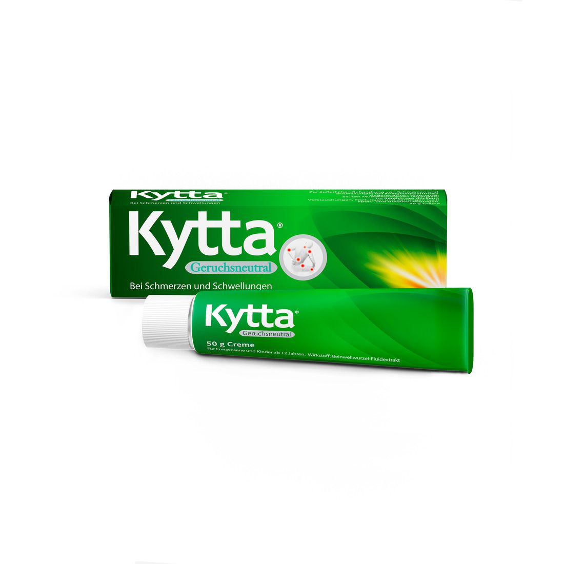 Kytta® Geruchsneutral Salbe Tube und Faltschachtel mit grünen Wellen.
