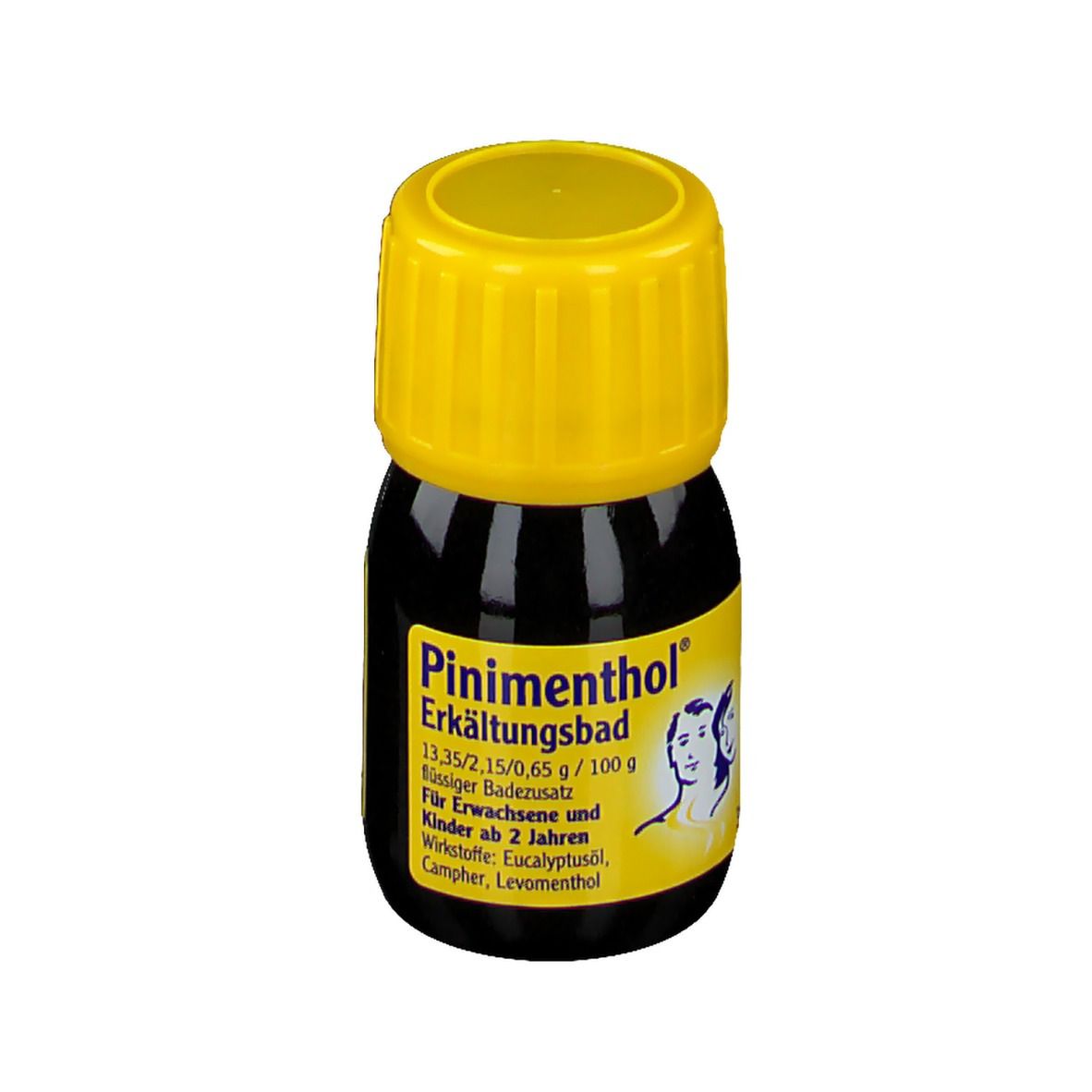 Kleine, braune Flasche mit gelbem Deckel. Aufkleber mit Produktnamen und Inhaltsstoffen. Für Erwachsene und Kinder ab 2 Jahren.