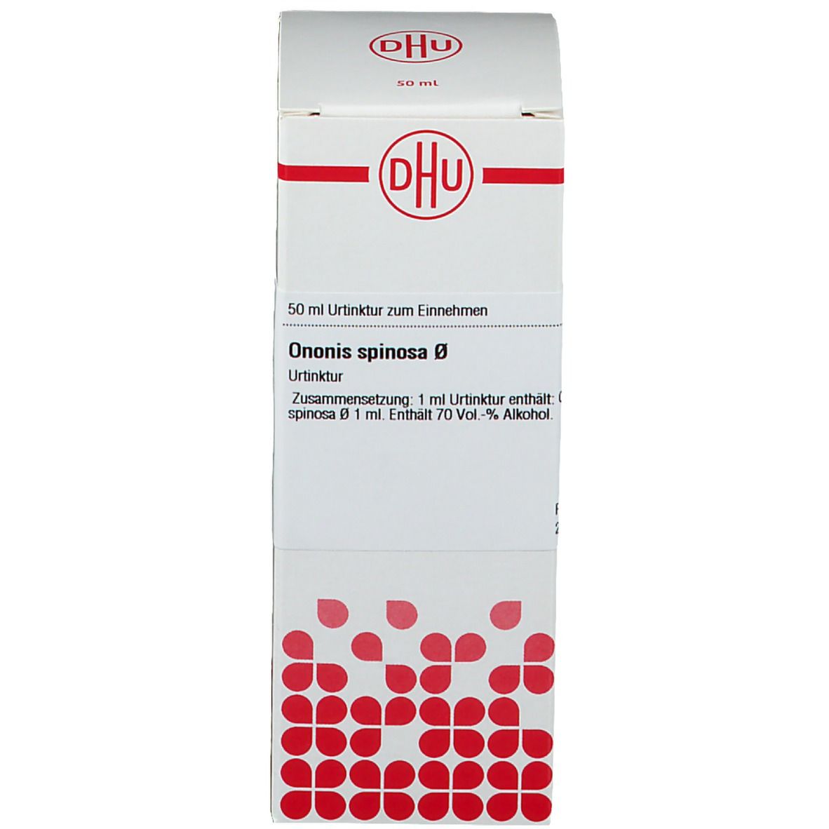 Weiße Umverpackung mit rotem Logo und Text. Produktname und Details. Apothekenprodukt.
