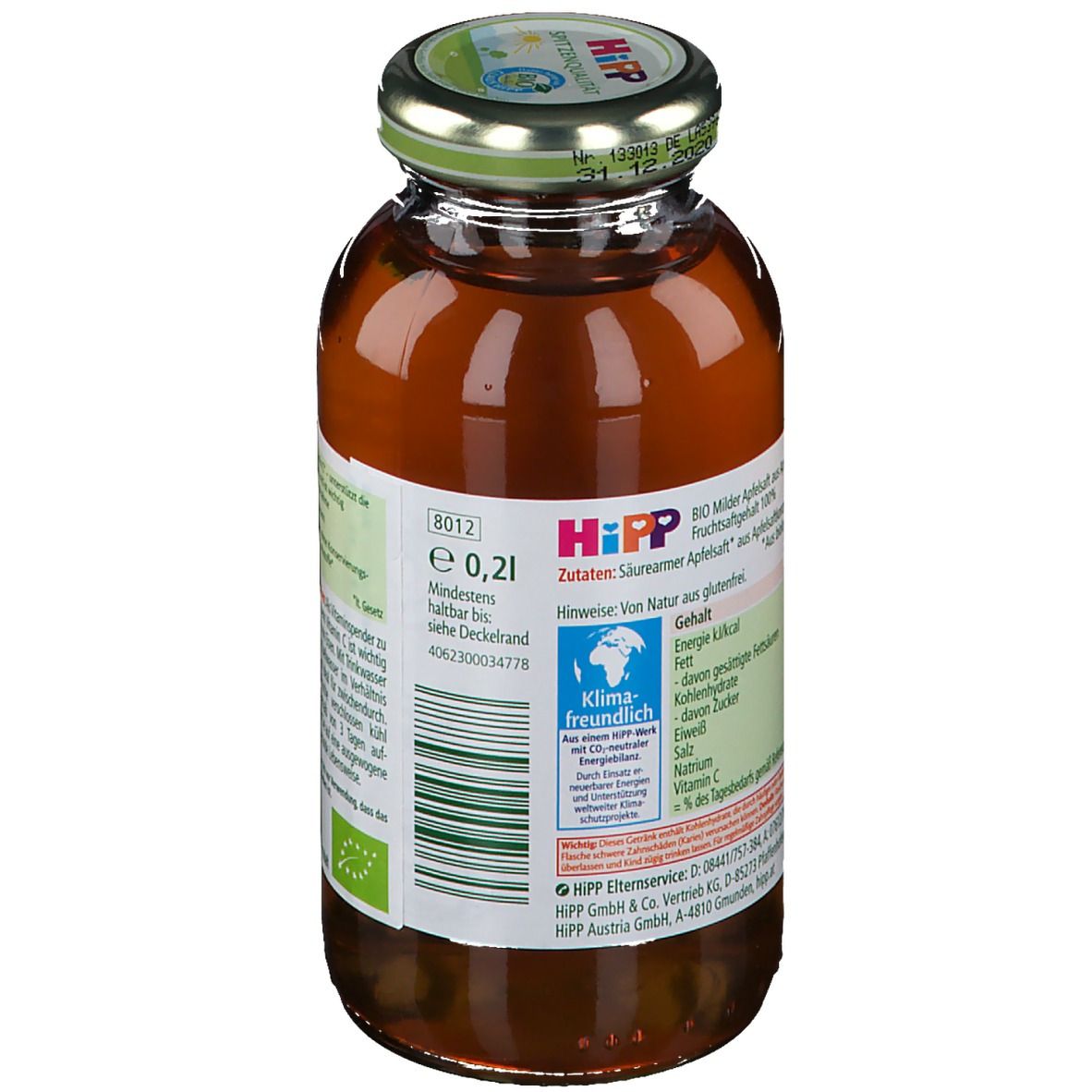 Hipp 100% Bio Saft Milder Apfel ab dem 5. Monat