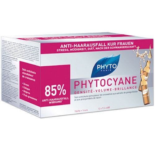 Verpackung mit Produktnamen und Logo. Rosa Akzent, Text: Anti-Haarausfall Kur Frauen. Enthält Ampullen.