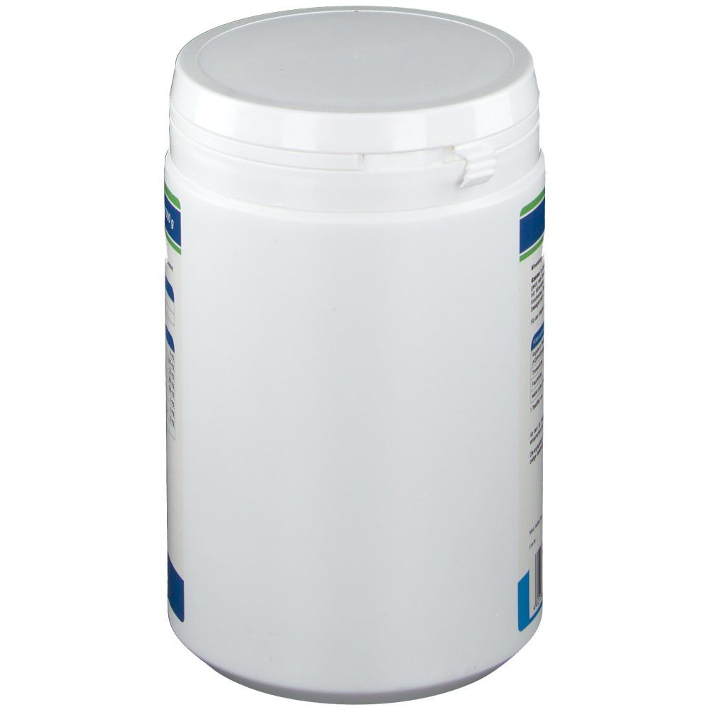 Weiße Dose, Seitenansicht. Dose mit Deckel. Aufschrift: CANIPULVER. Text mit Nährwertangaben.