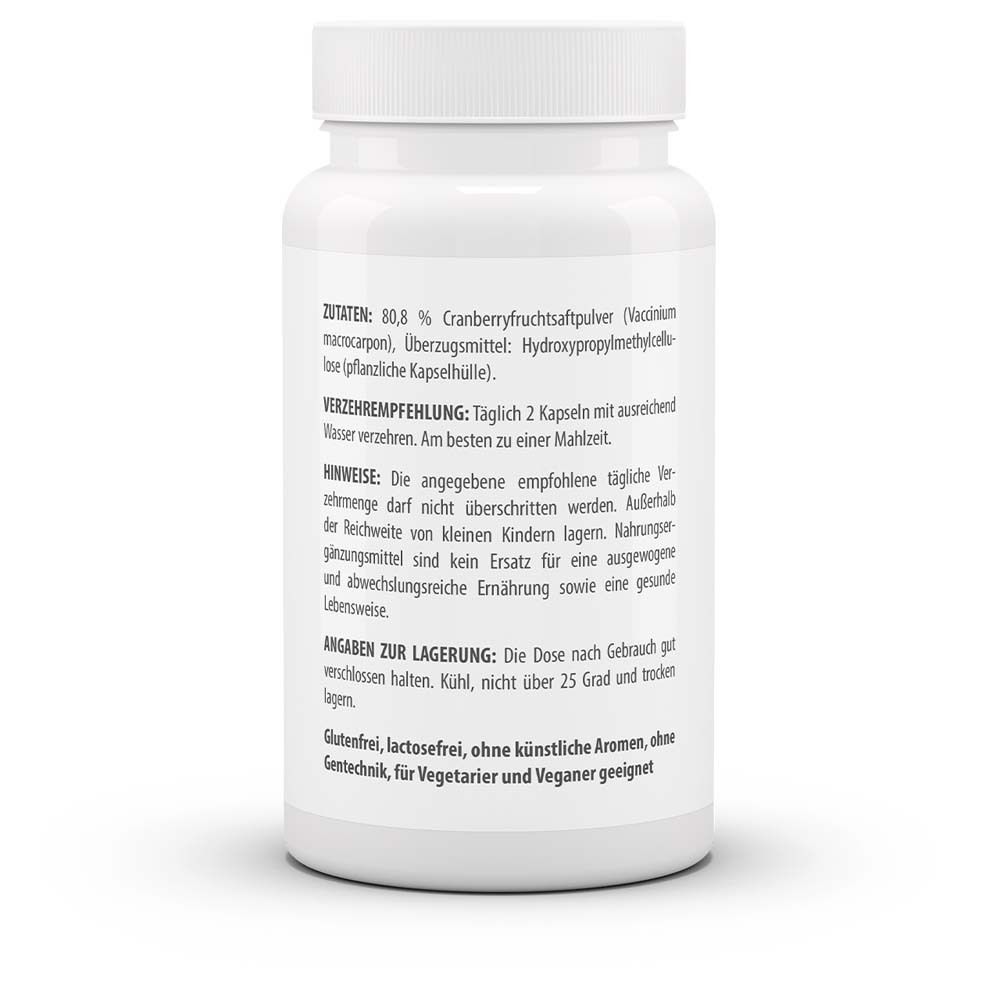 Rückseite der weißen Flasche. Aufschrift: Zutaten, Verzehrempfehlung, Hinweise, Angaben zur Lagerung. Glutenfrei, vegan.