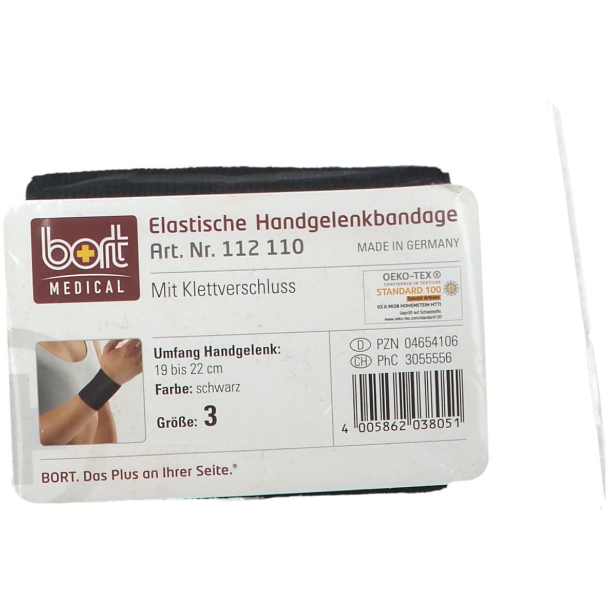 BORT Handgelenkbandage mit Klettverschluss Gr. 3 schwarz