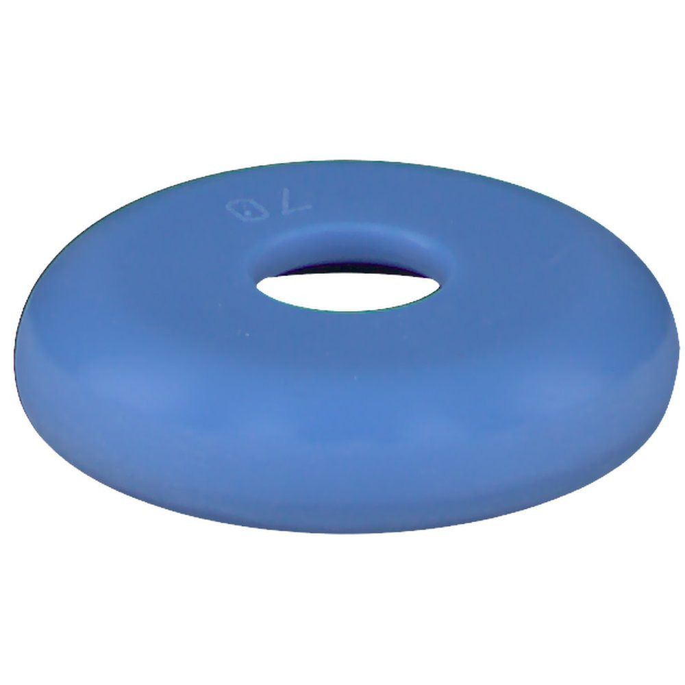 Blauer, ringförmiger Pessar aus Silikon. Mit zentraler Öffnung. Auf der Oberfläche ist die Zahl 70 eingeprägt.