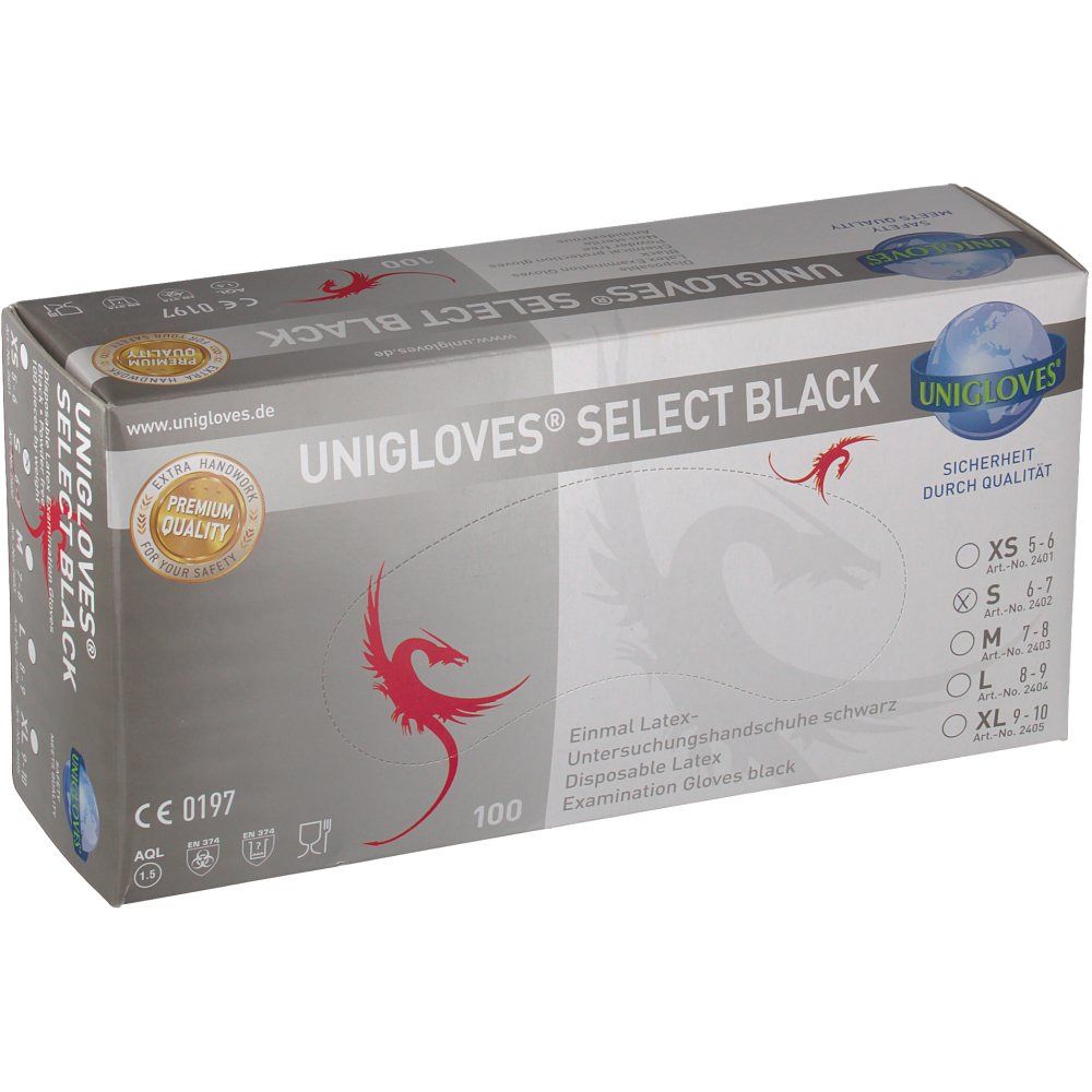 UNIGLOVES® Select Black Einmal Latex-Untersuchungshandschuhe schwarz Gr. S 6-7