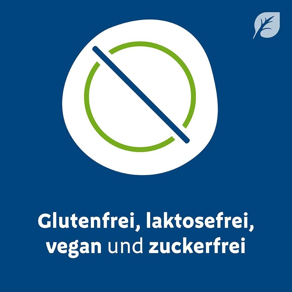 Symbol mit durchgestrichenem Kreis. Text: Glutenfrei, laktosefrei, vegan und zuckerfrei.