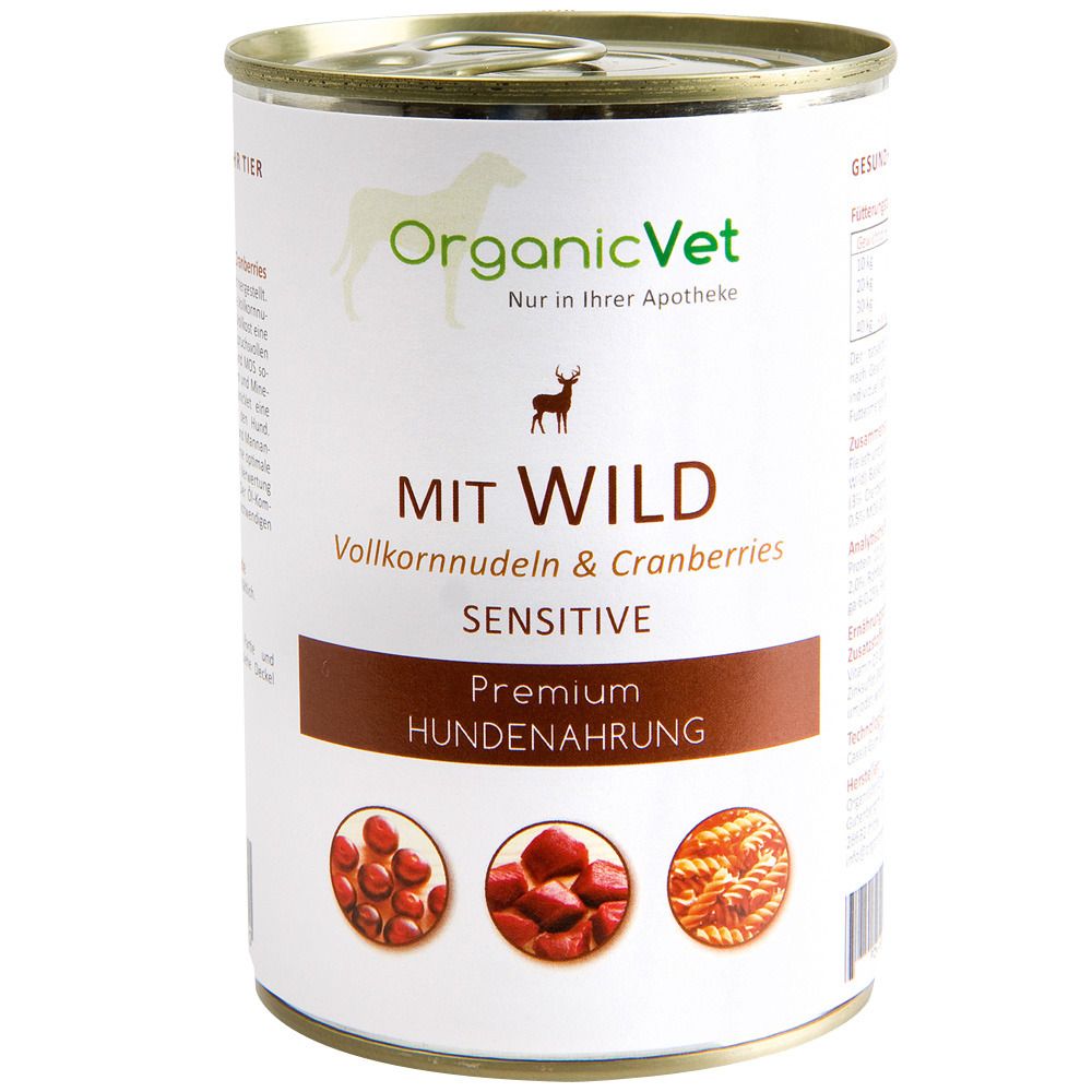 OrganicVet HUND Nassfutter SENSITIVE Wild mit Vollkornnudeln & Cranberries