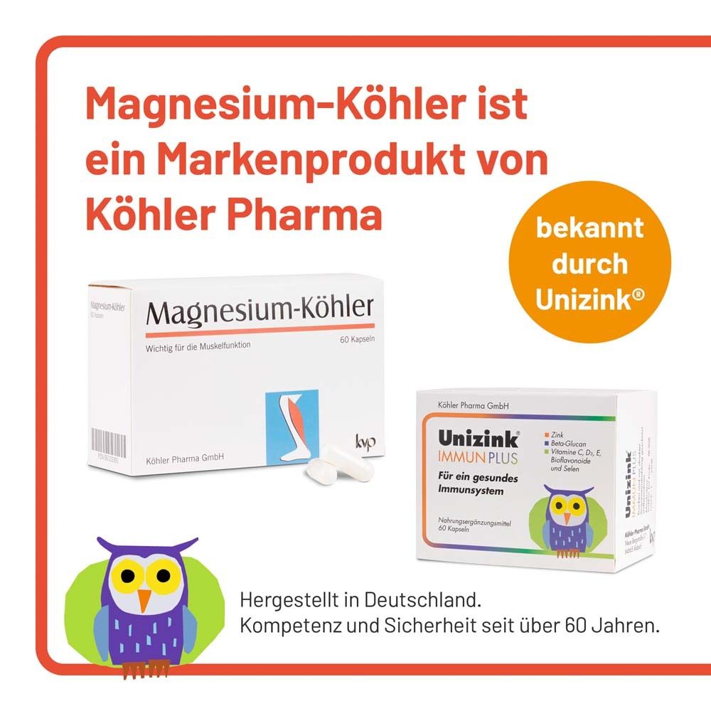 Magnesium-Köhler und Unizink Immun Plus. Beide Produkte von Köhler Pharma.