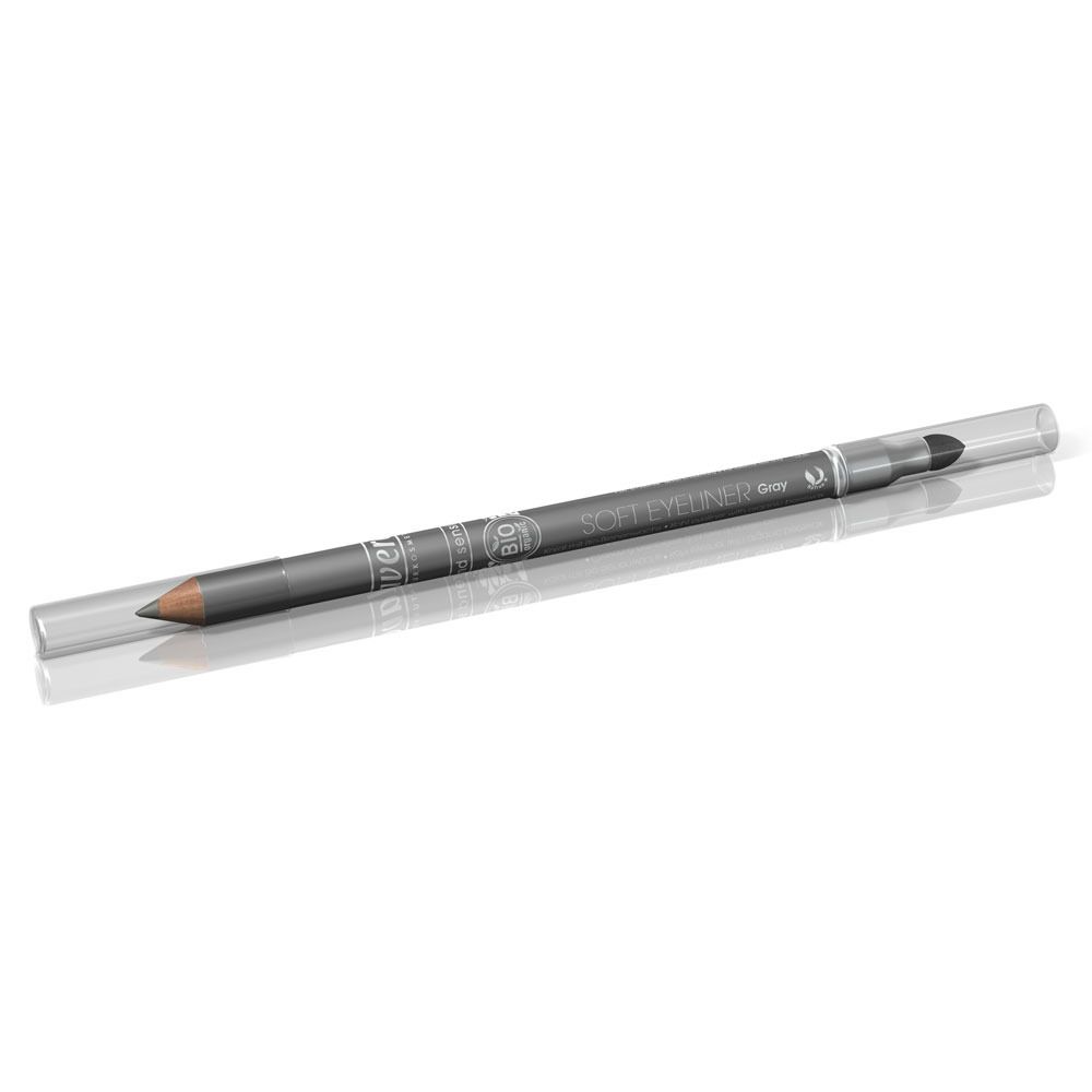 Grauer Eyeliner-Stift mit transparentem Deckel. Aufschrift: "SOFT EYELINER Grey".