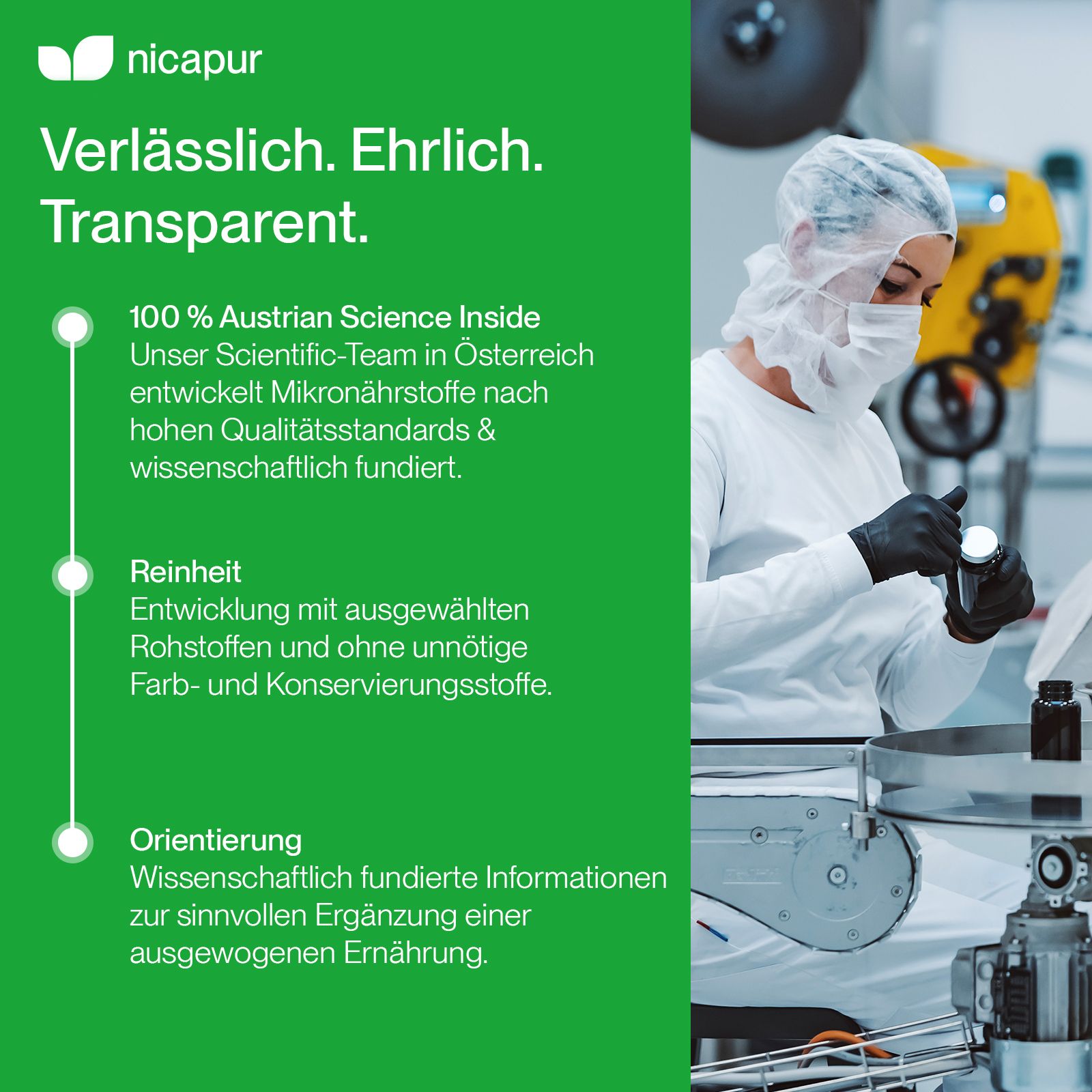 Mitarbeiterin in Schutzkleidung handhabt kleine Behälter in einem Labor.
