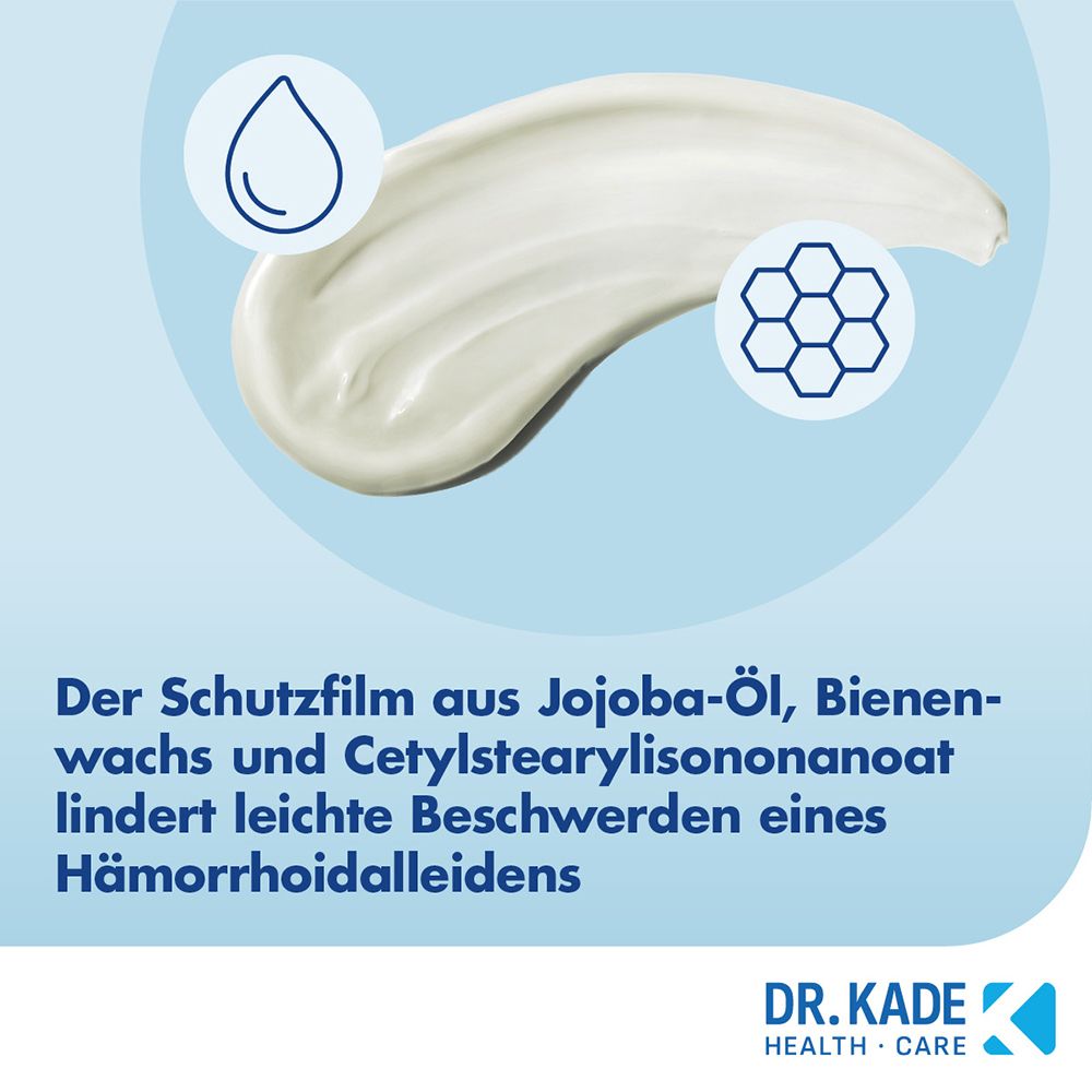 Schutzfilm aus Jojoba-Öl, Bienenwachs und Cetylstearylisononanoad lindert Hämorrhoiden.
