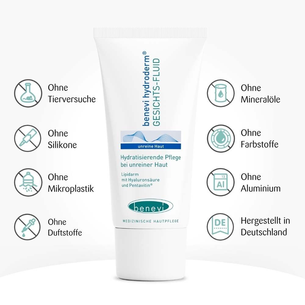 Weiße Tube mit Produktnamen und Logo. Text: Ohne Tierversuche, Silikone, Mikroplastik, Duftstoffe, Mineralöle, Farbstoffe, Aluminium.