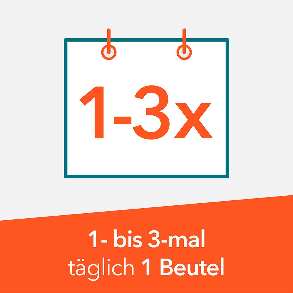 Kalender mit 1-3x. Text: 1- bis 3-mal täglich 1 Beutel.