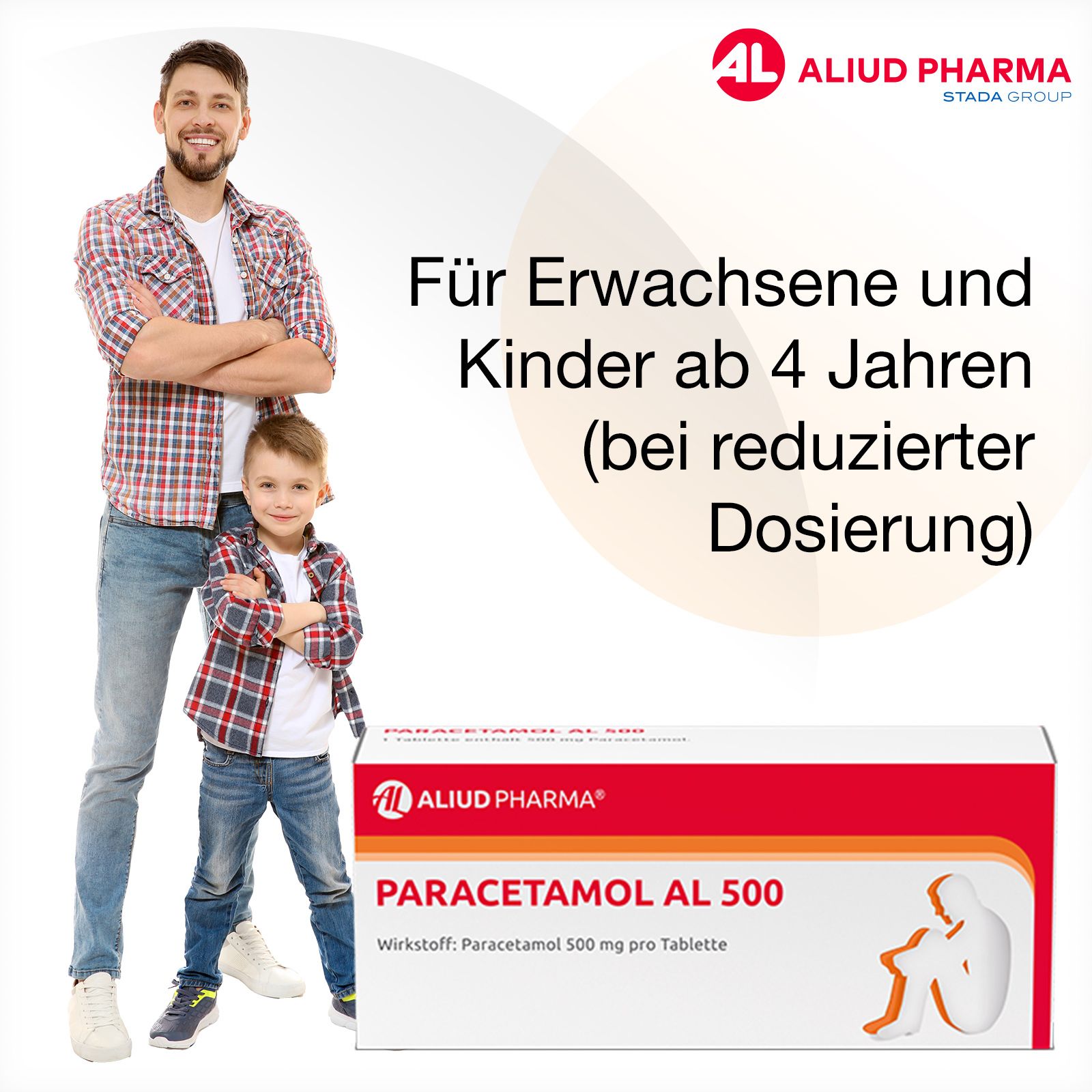 Zwei Packungen Paracetamol AL 500 vor einem Sparschwein.