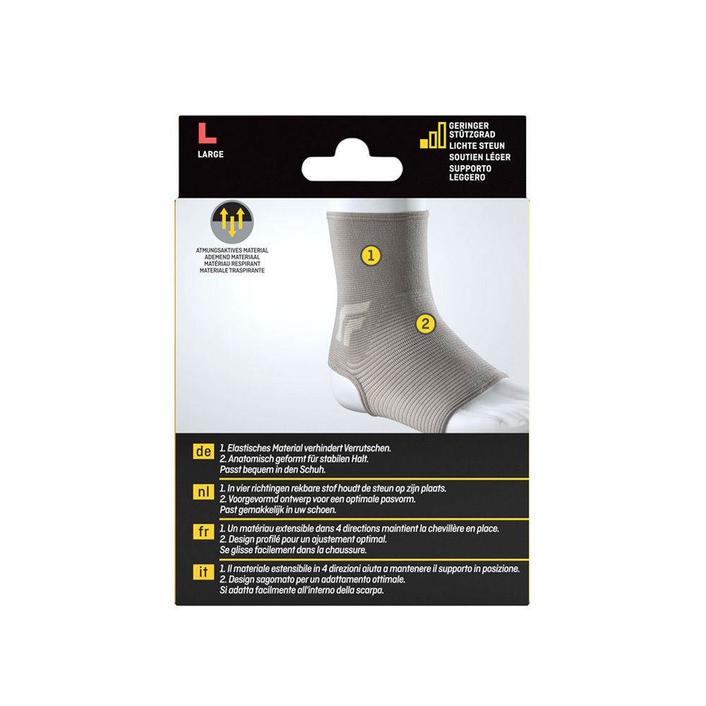 FUTURO Comfort Sprunggelenk-Bandage, Größe L. Detailansicht der Bandage. Anatomisch geformt.
