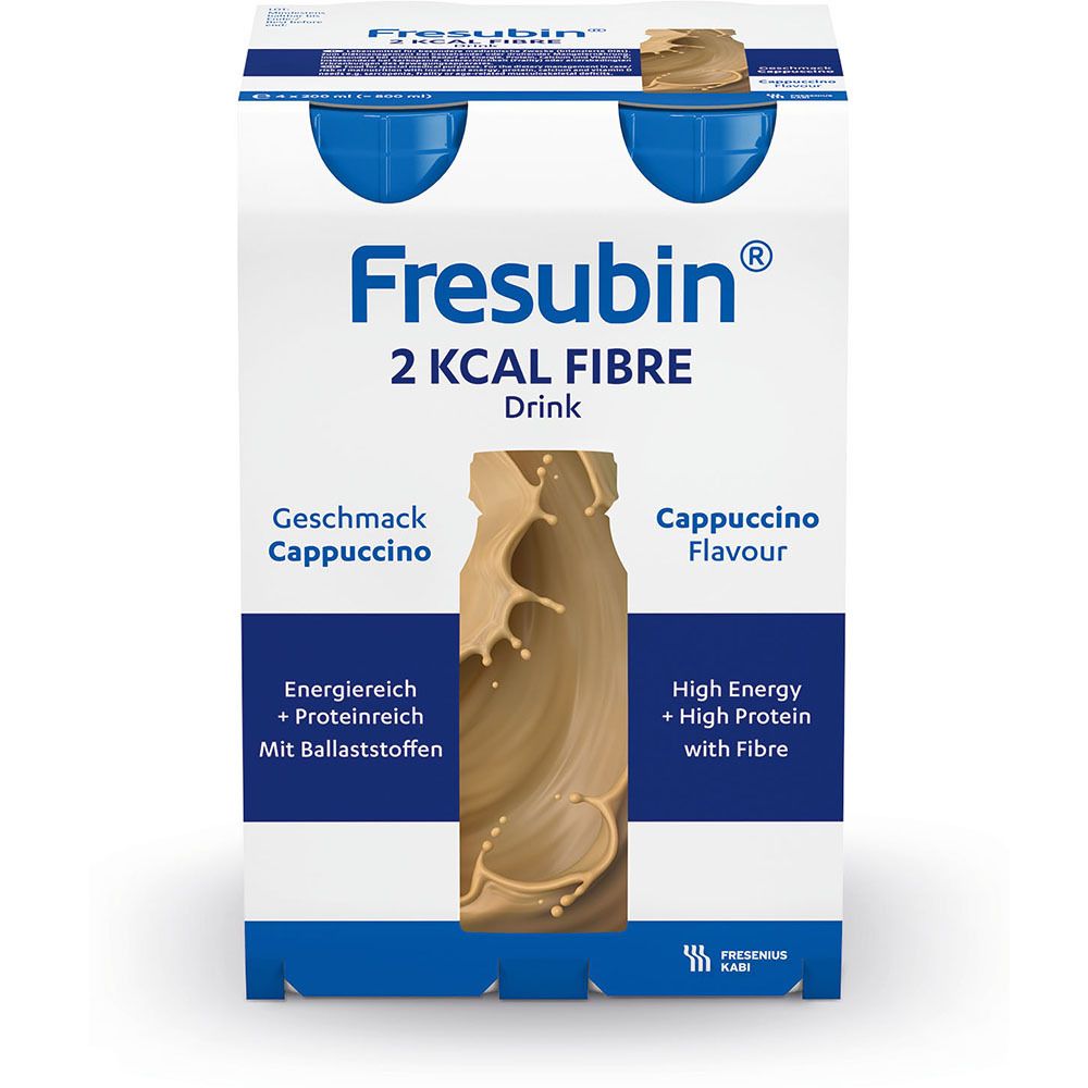 Fresubin 2 kcal Fibre Trinknahrung Cappuccino | Aufbaukost & Nahrung mit Vitamin D für mehr Energie