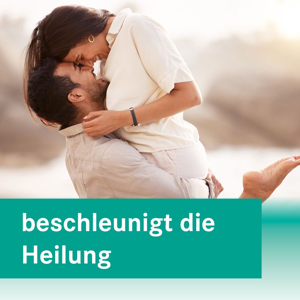 Text auf grünem Hintergrund: beschleunigt die Heilung.