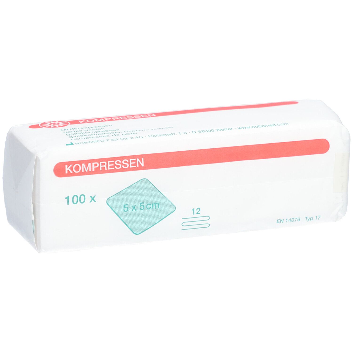 NOBA Mullkompressen unsteril 12- lagig 100 Stück 5 x 5 cm