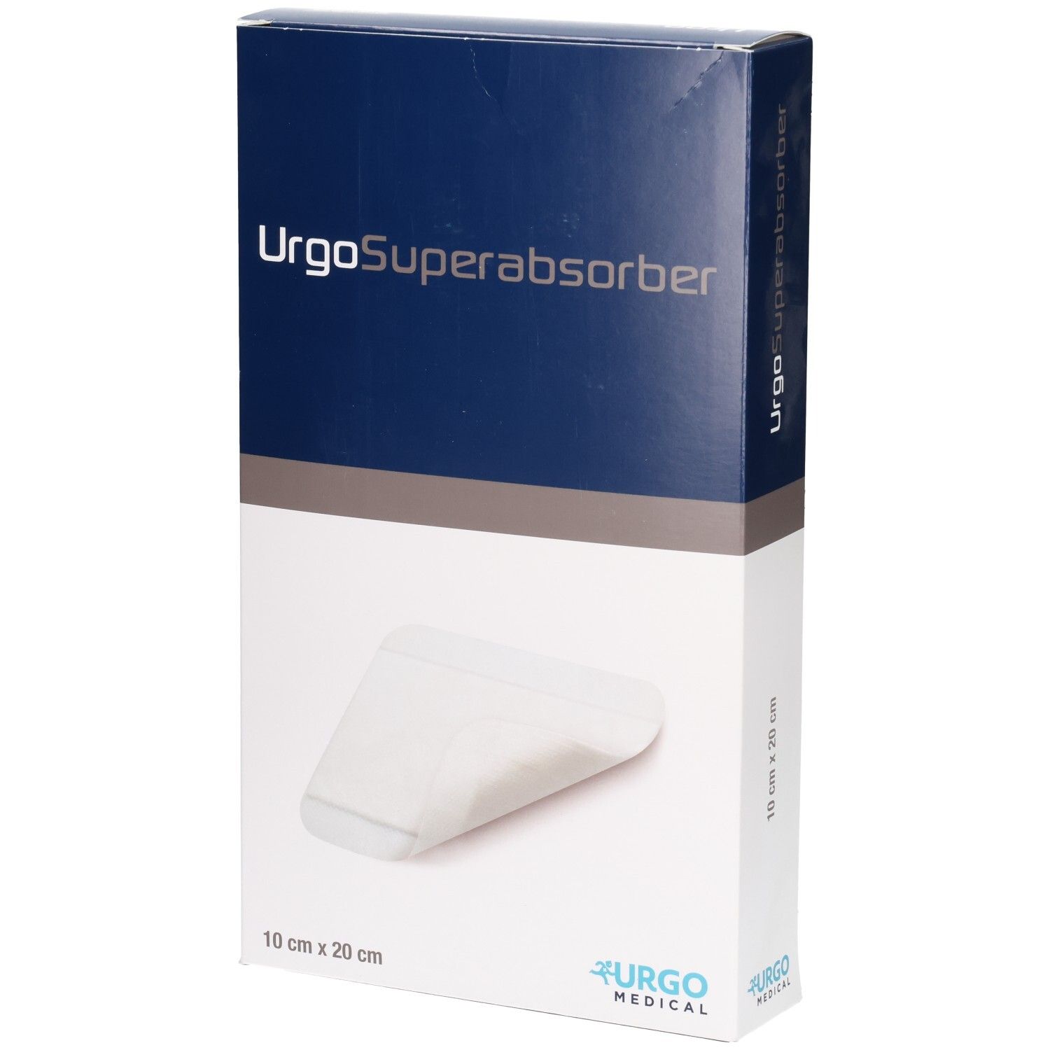 URGOSUPERABSORBER 10x20cm Verpackung mit Produktabbildung und Herstellerlogo.