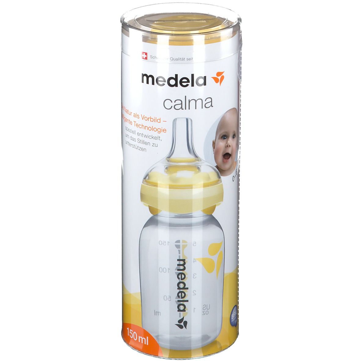 Medela Calma Babyflasche 150ml mit Calma Solitaire Silikonsauger, 0-6 Monate