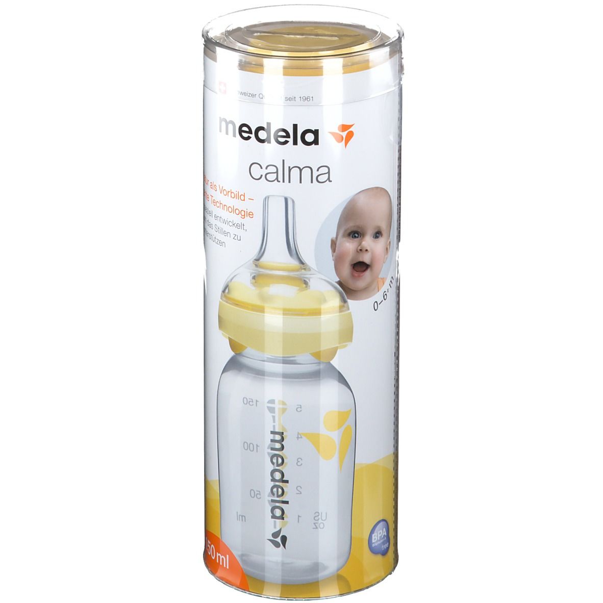 Medela Calma Babyflasche 150ml mit Calma Solitaire Silikonsauger, 0-6 Monate
