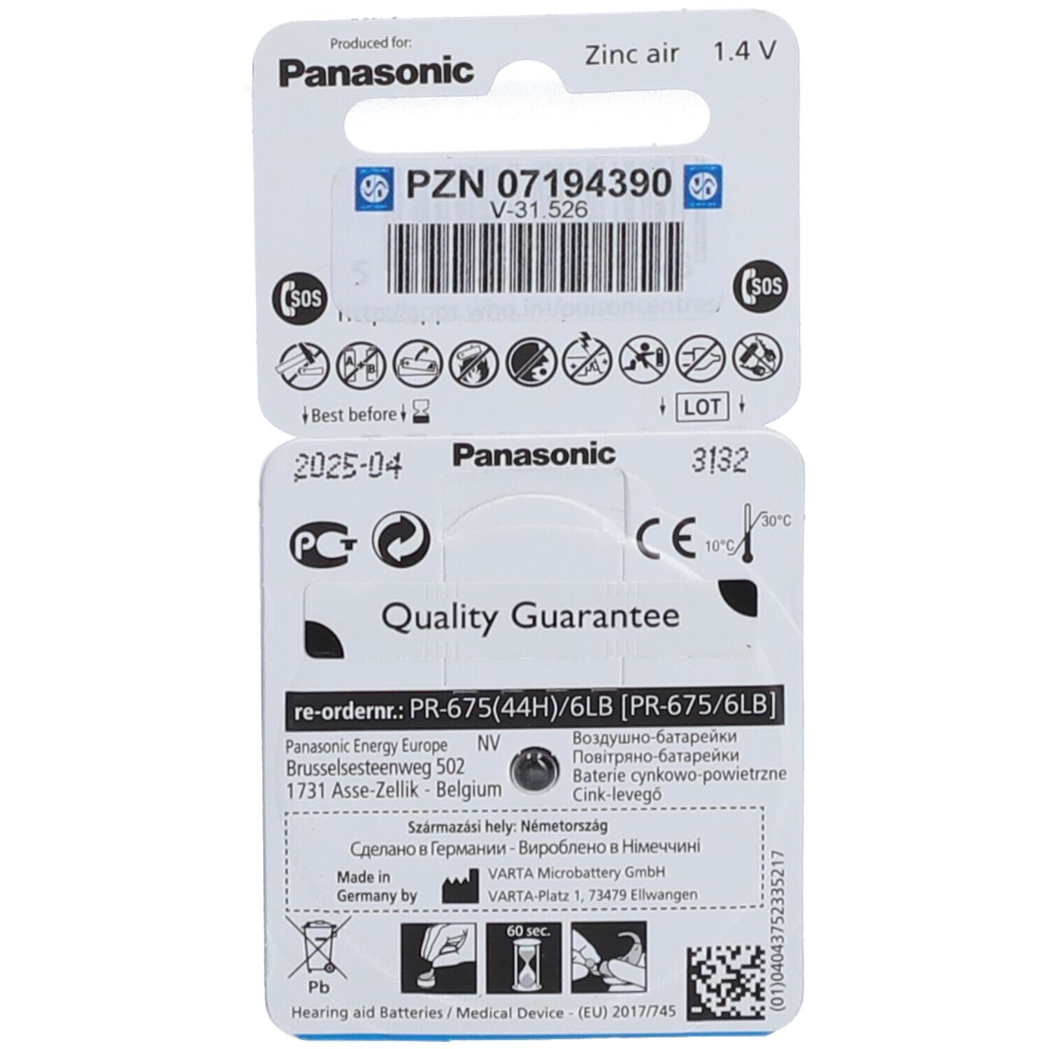 Panasonic PR675 Hörgerätebatterien