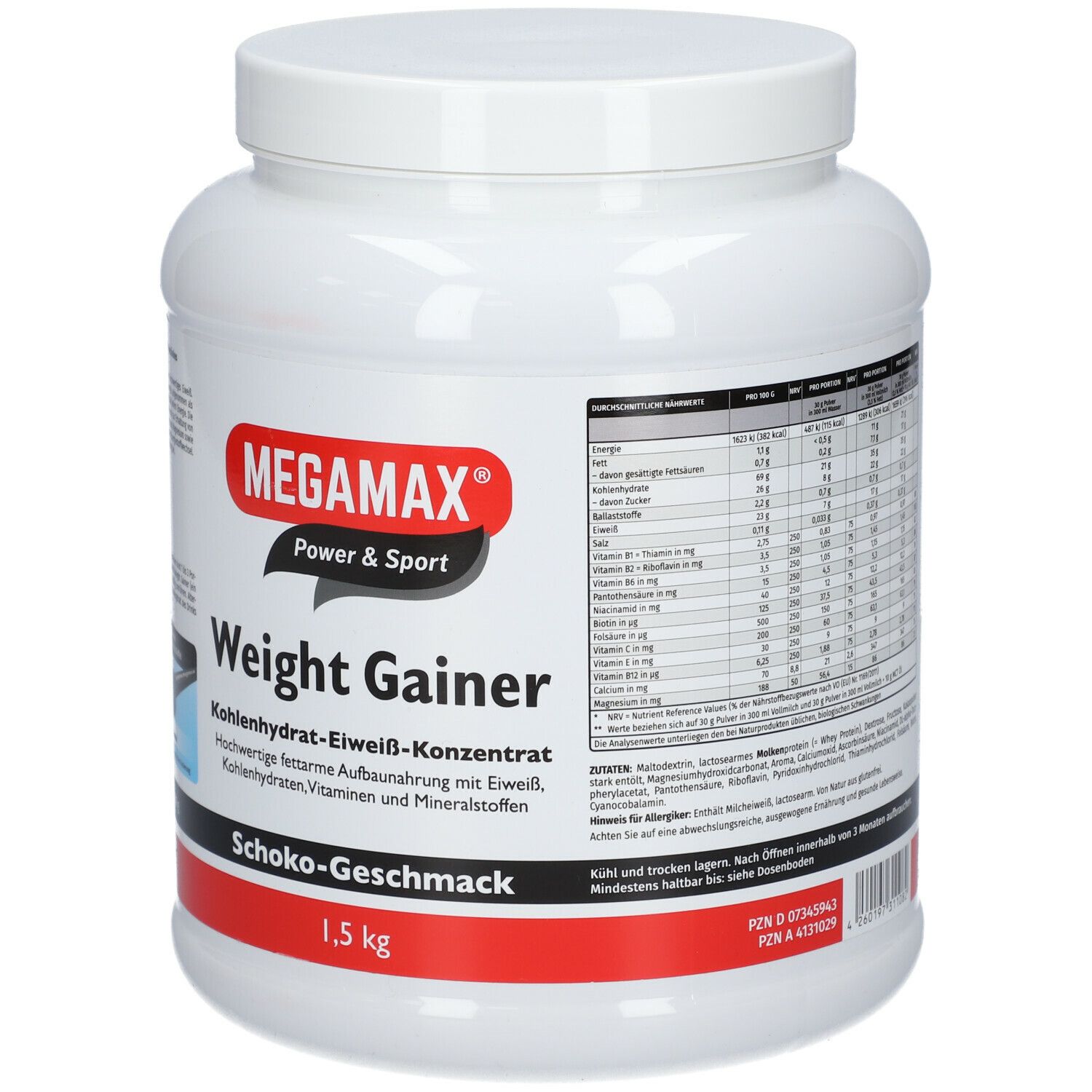 MEGAMAX® Power & Sport Weight Gainer Kohlenhydrat-Eiweiß-Konzentrat Schoko-Geschmack