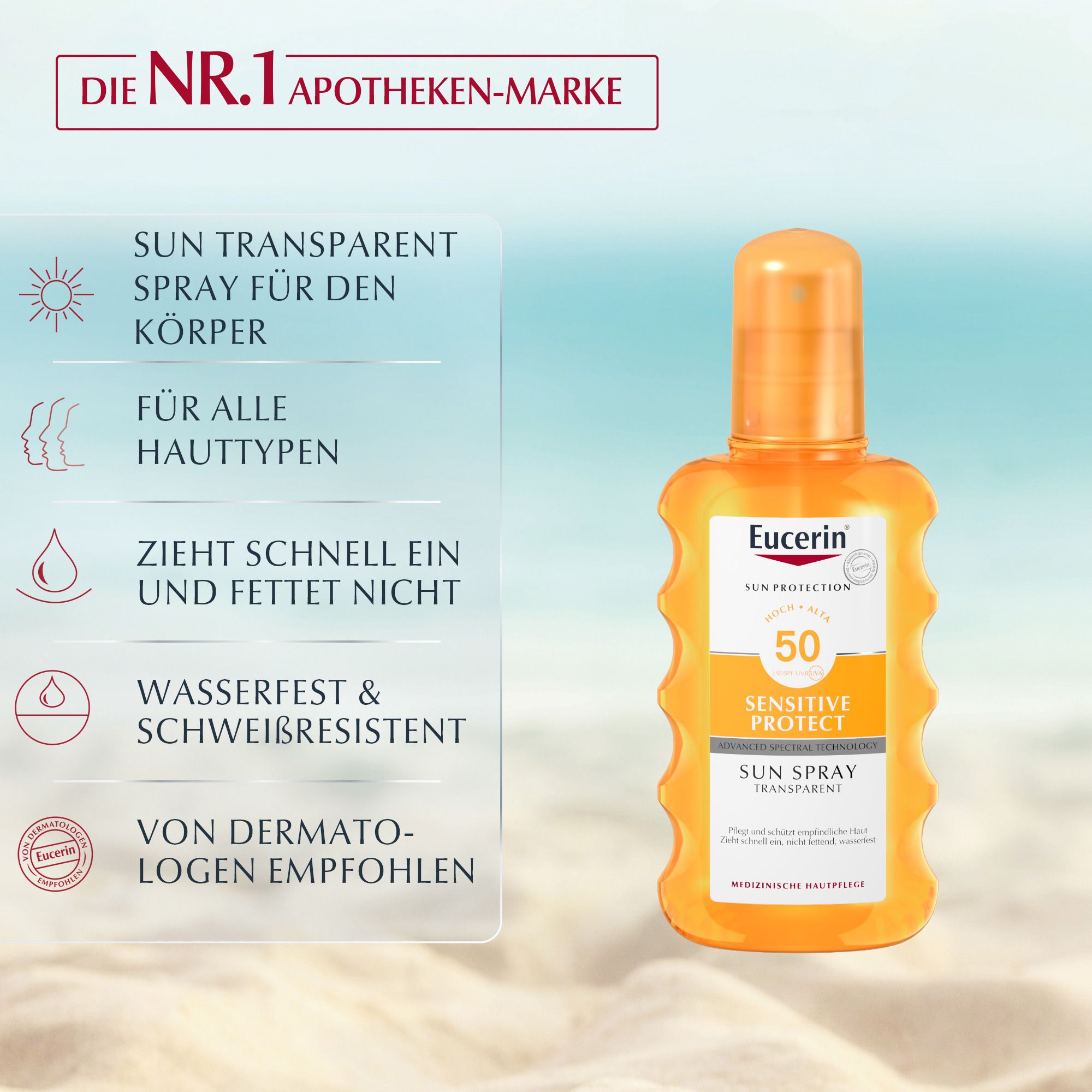 Eucerin® Sun Sensitive Protect Spray Transparent LSF 50 – Sonnenschutzspray für empfindliche und zu Akne neigende Haut & Schutz vor sonnenbedingten Hautschäden