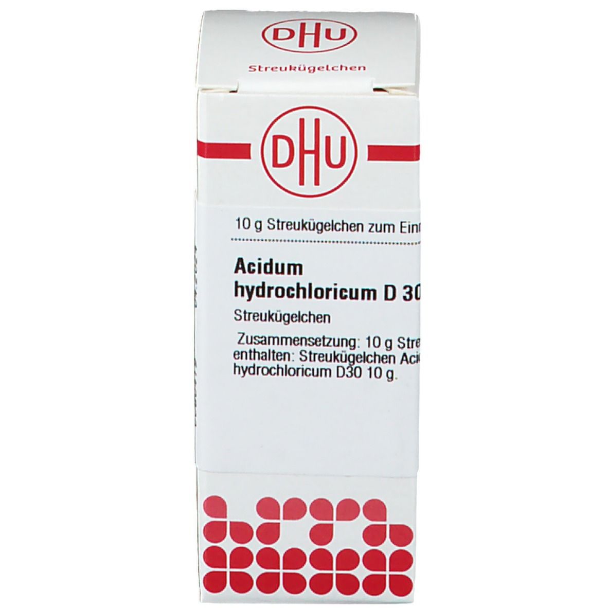 Produktverpackung mit DHU Logo und Produktinformationen. Enthält Streukügelchen.