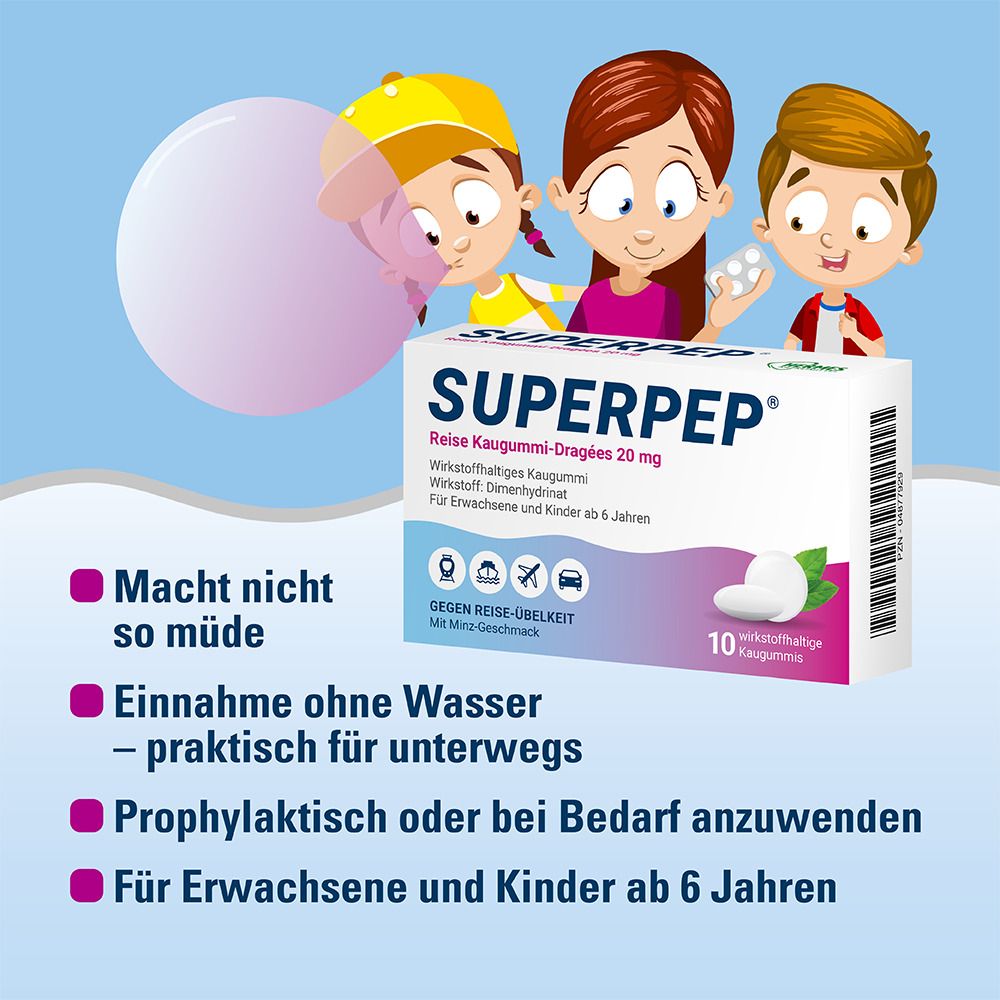 Superpep® Reise Kaugummi Dragees 20 mg
