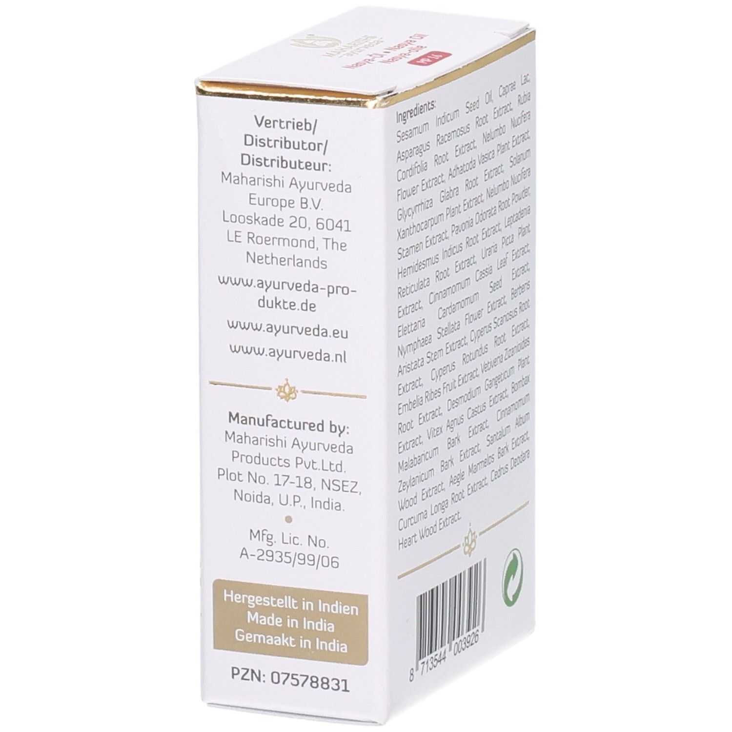 Maharishi Ayurveda Nasya-Öl: Hersteller- und Vertriebsinformationen. 10ml.
