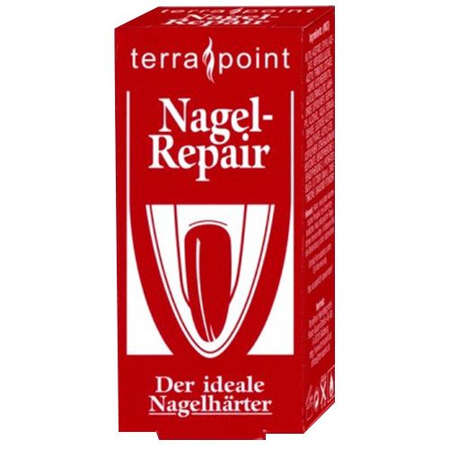 Rote Verpackung mit Produktnamen und Logo. Enthält Nagel-Repair. Text: Der ideale Nagelhärter.