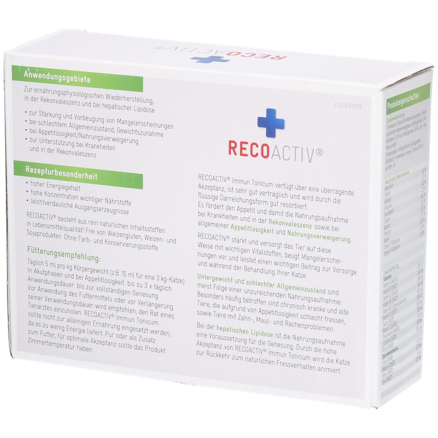 RECOACTIV Immun Tonicum Karton Rückseite mit Anwendungshinweisen und Rezeptur.