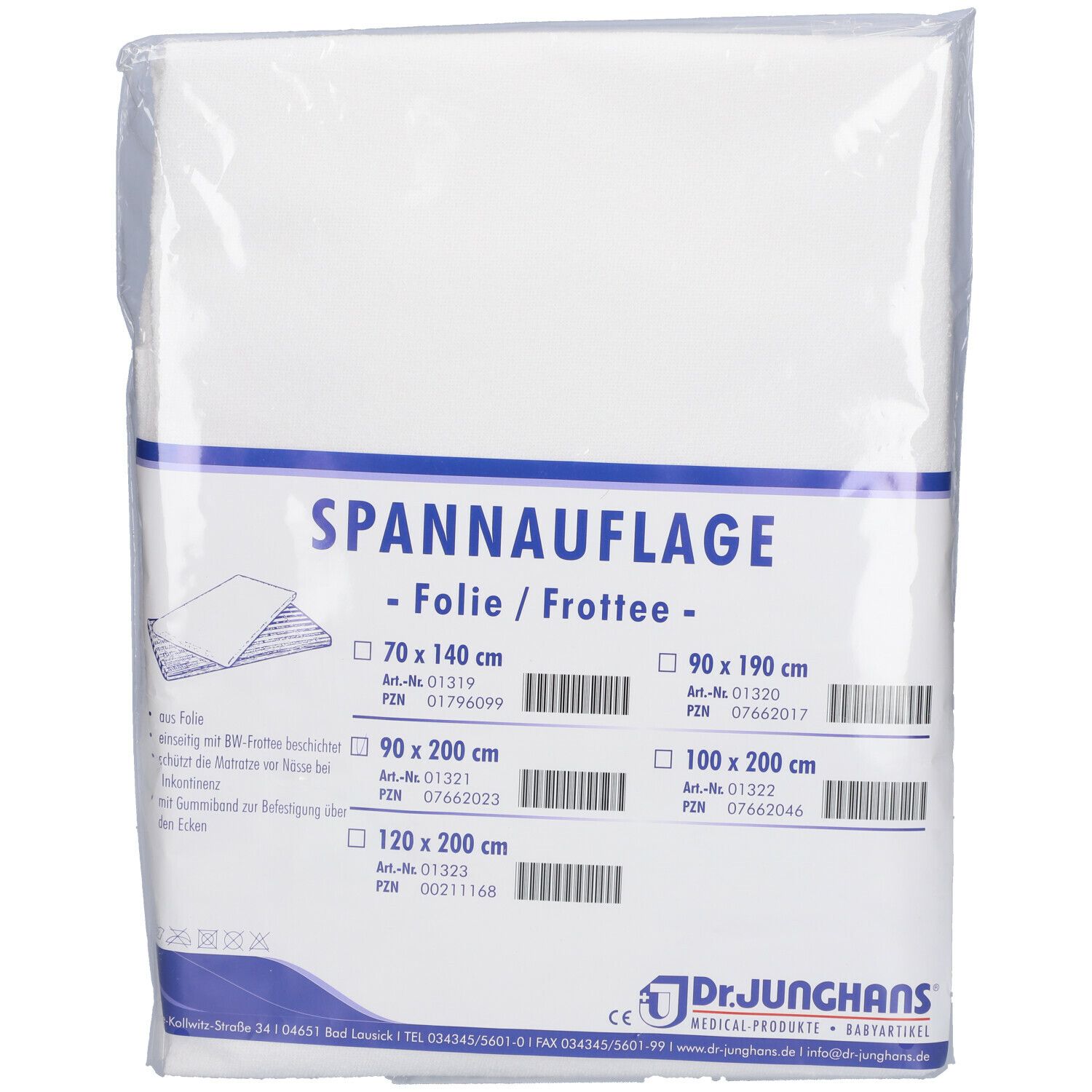 Dr. Junghans® Frottee Spannauflage mit Folie 90 x 200 cm